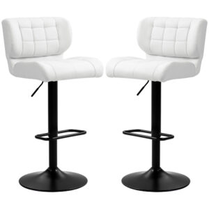 Swivel PU Leather Barstools Set of 2 Adjustable Bar Stools with Footrest Back for Kitchen Counter Dining Room White