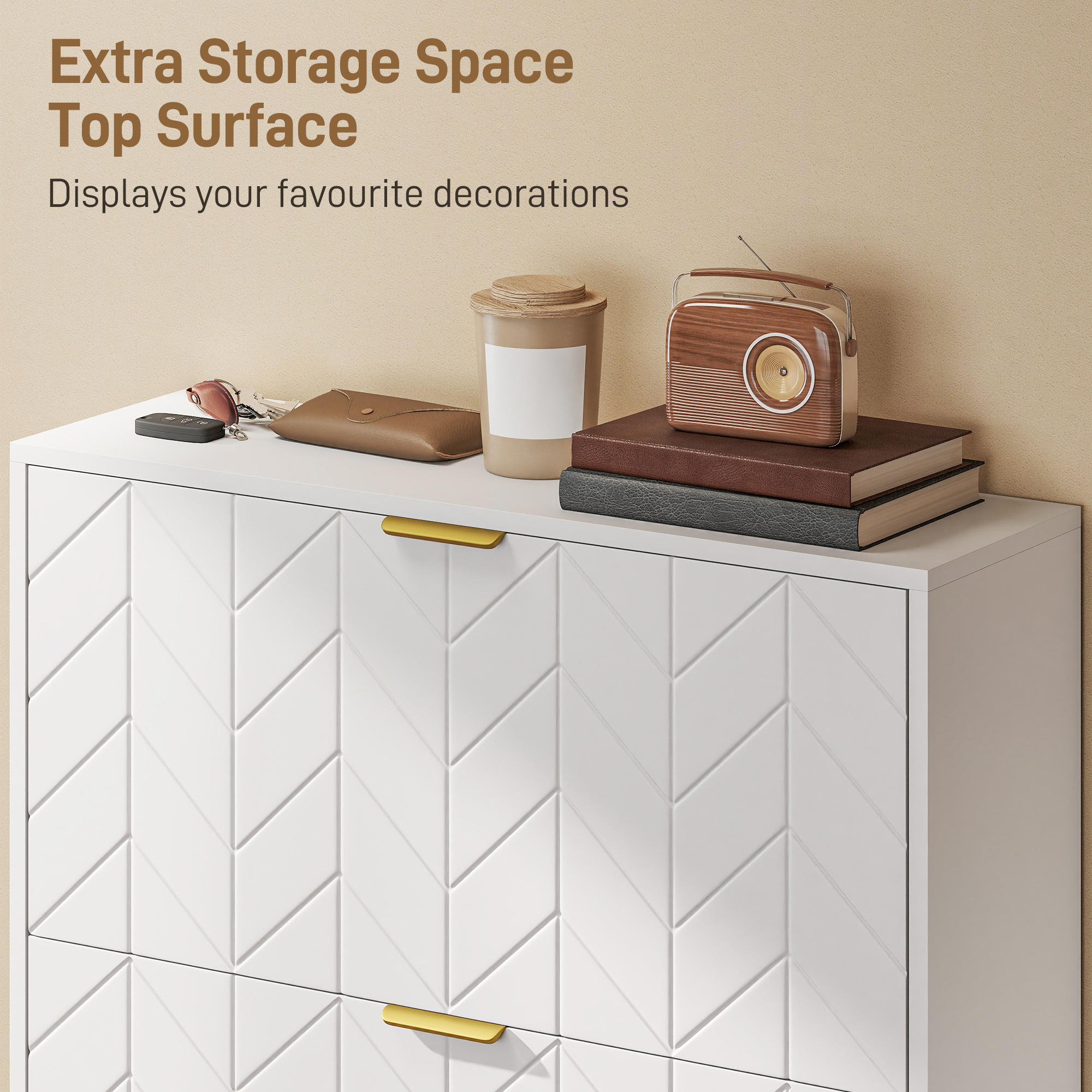 Shoe Cabinet with 3 Flip Drawers, Modern Narrow Shoe Storage Cabinet with Adjustable Shelves, White - Image 5
