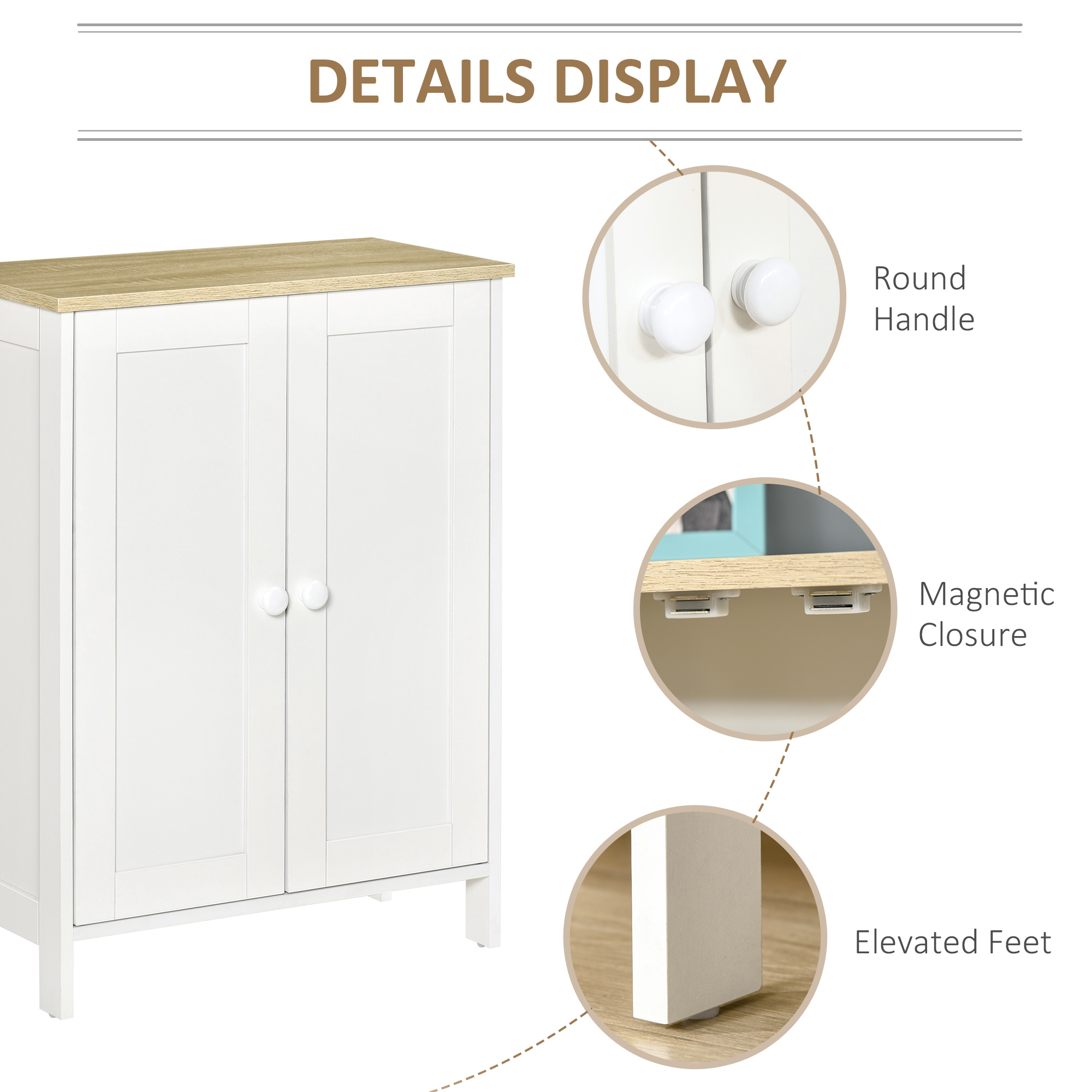 Storage Cabinet with Doors, Cupboard Organization with 2 Adjustable Shelves, Storage Solution for Living Room, Bathroom - Image 5