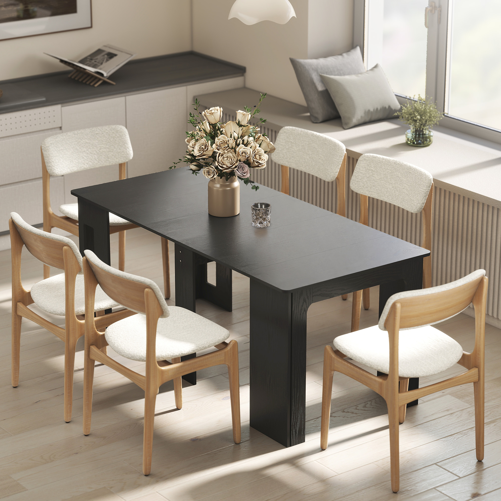 Extendable Dining Table, Expandable Kitchen Table for Small Spaces, Seats up to 6 People, Distressed Black - Image 6