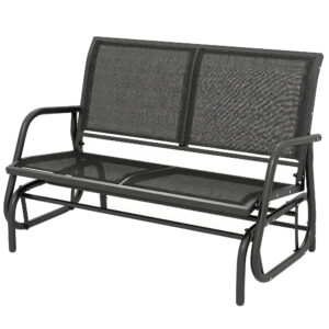 Outdoor Glider Bench, 2 Seater Garden Patio Glider Chair with Sling Fabric Seat, Steel Frame, Black