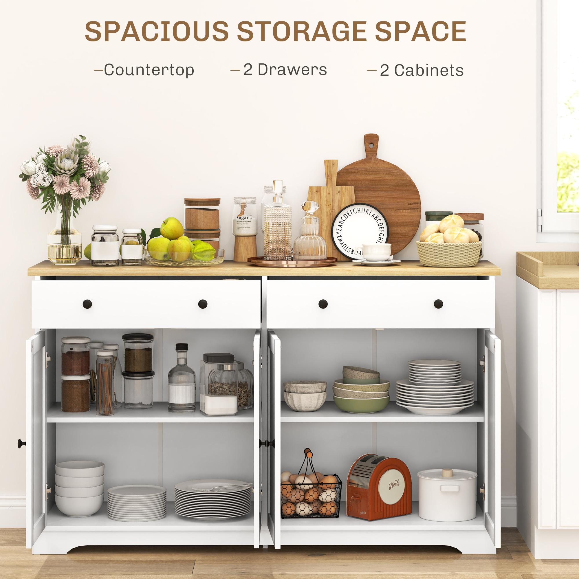 Modern Sideboard, Buffet Cabinet with Storage Drawers, Adjustable Shelves for Living Room, Dining Room, Entryway, White - Image 2