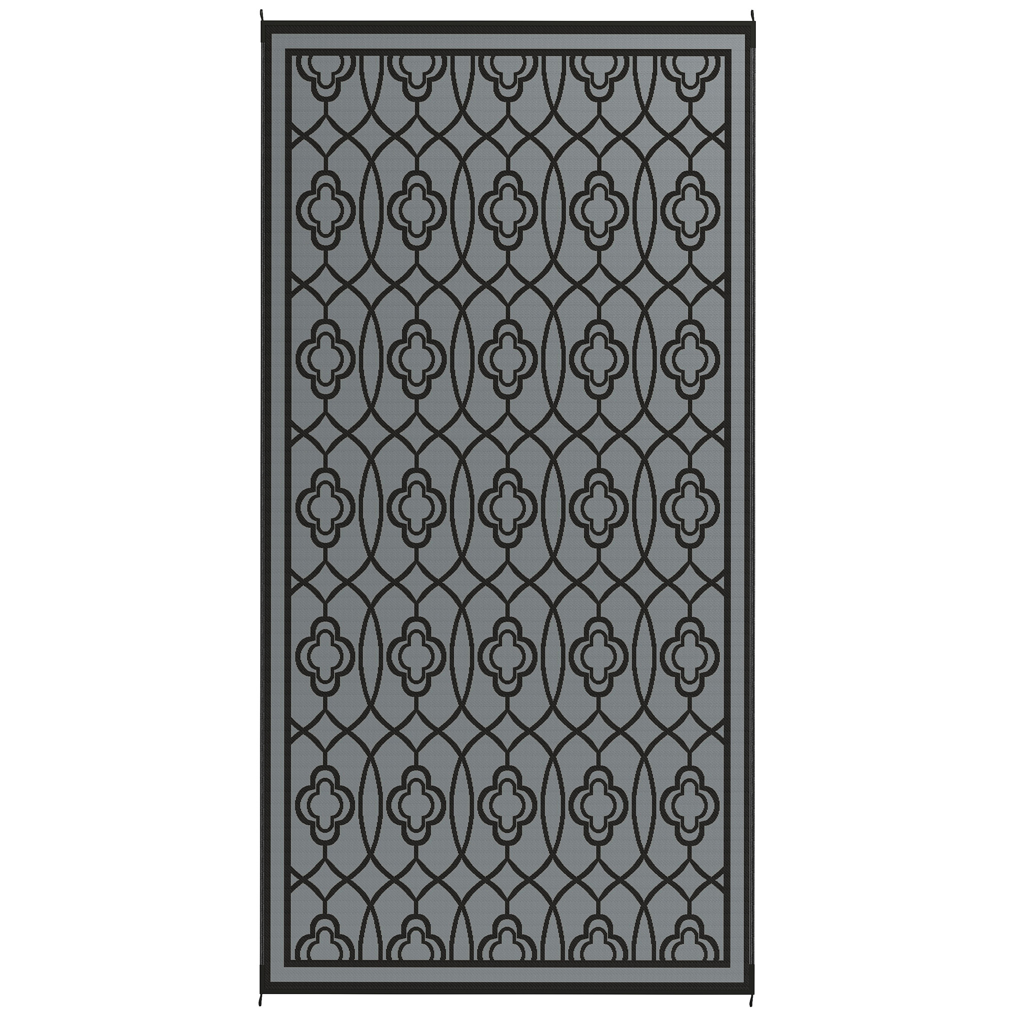 9' x 18' Outdoor RV Rug, Reversible Patio Floor Mat with Carry Bag, Lantern, Black and Grey