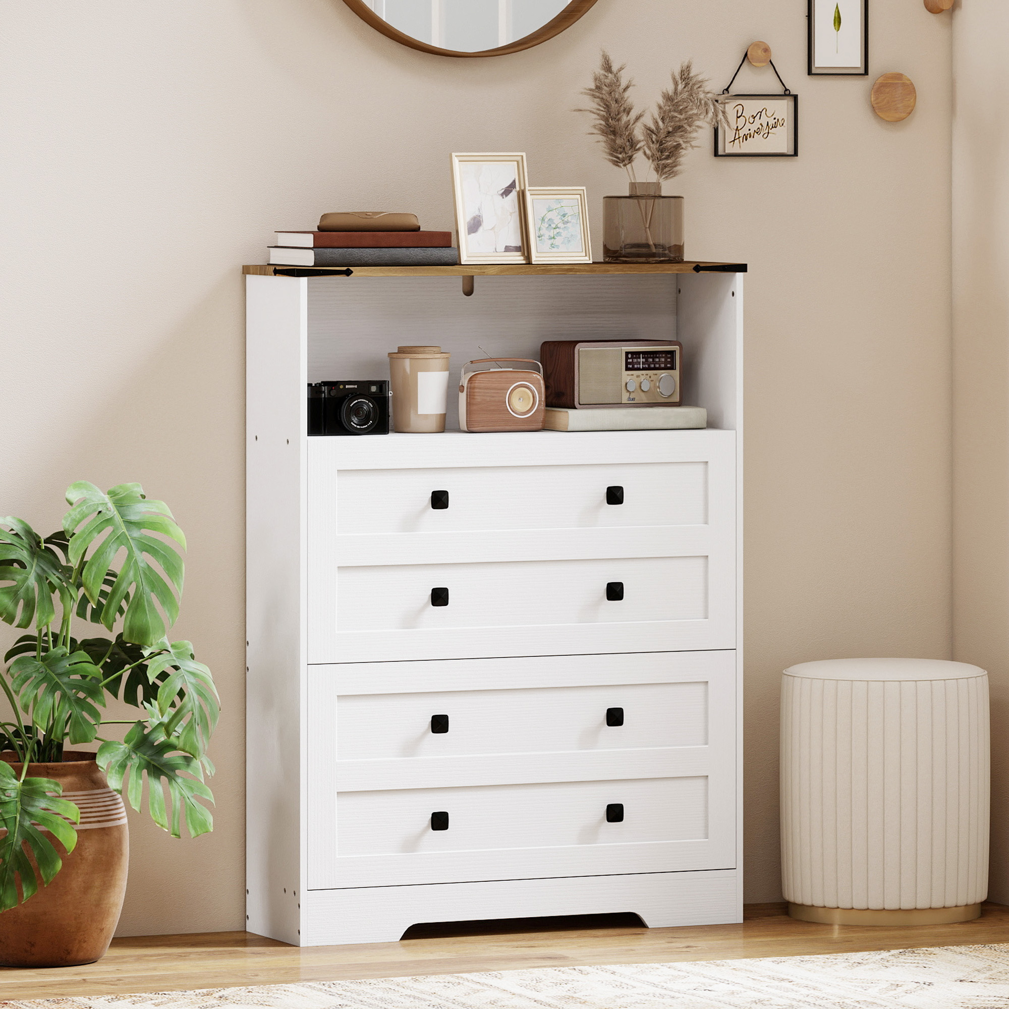Shoe Cabinet with 2 Flip Drawers, Narrow Shoe Storage Cabinet, White - Image 6
