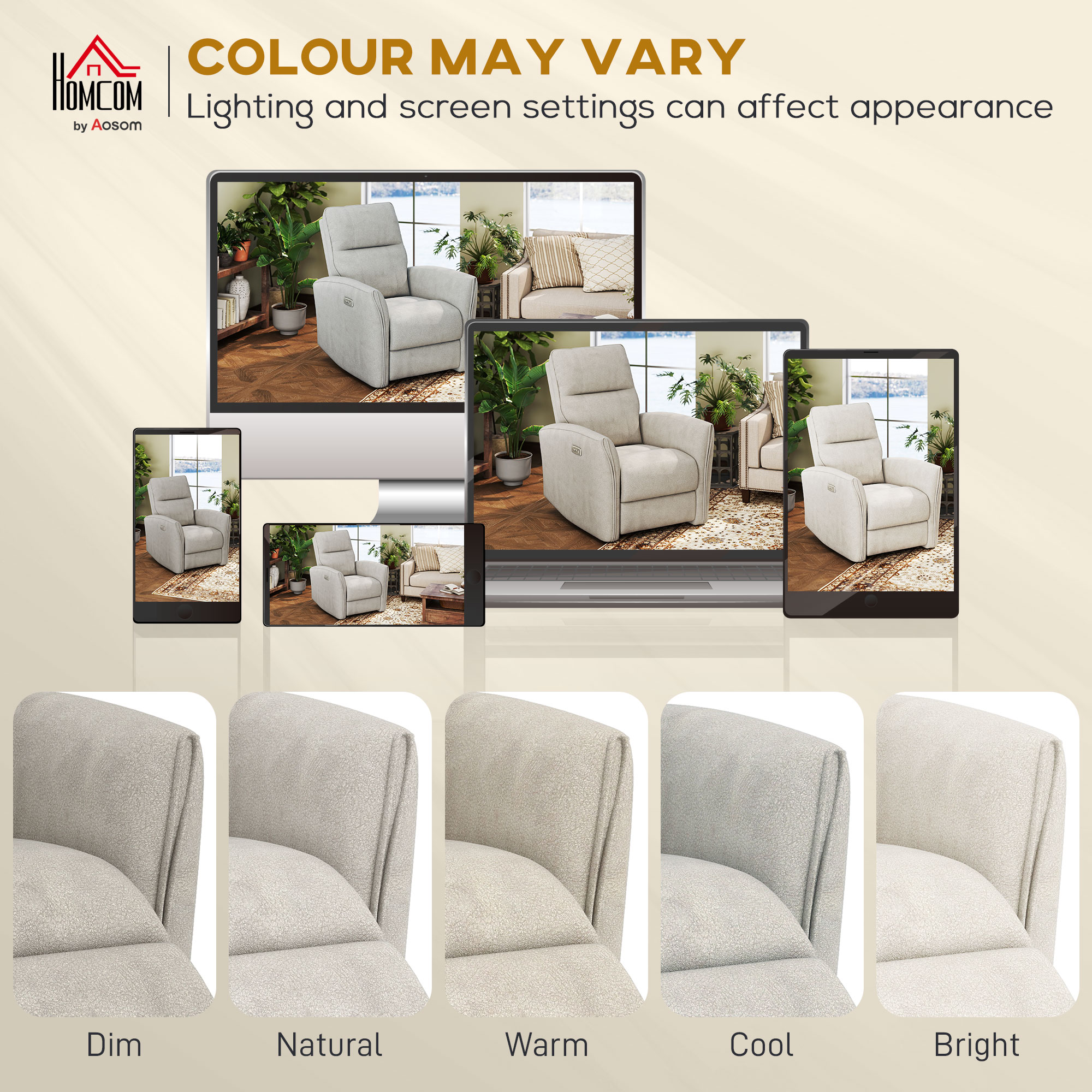 Power Recliner Chair, Dyed Fabric (Like Leathaire) Upholstered Recliner Chair with USB Ports, Footrest, Beige - Image 5