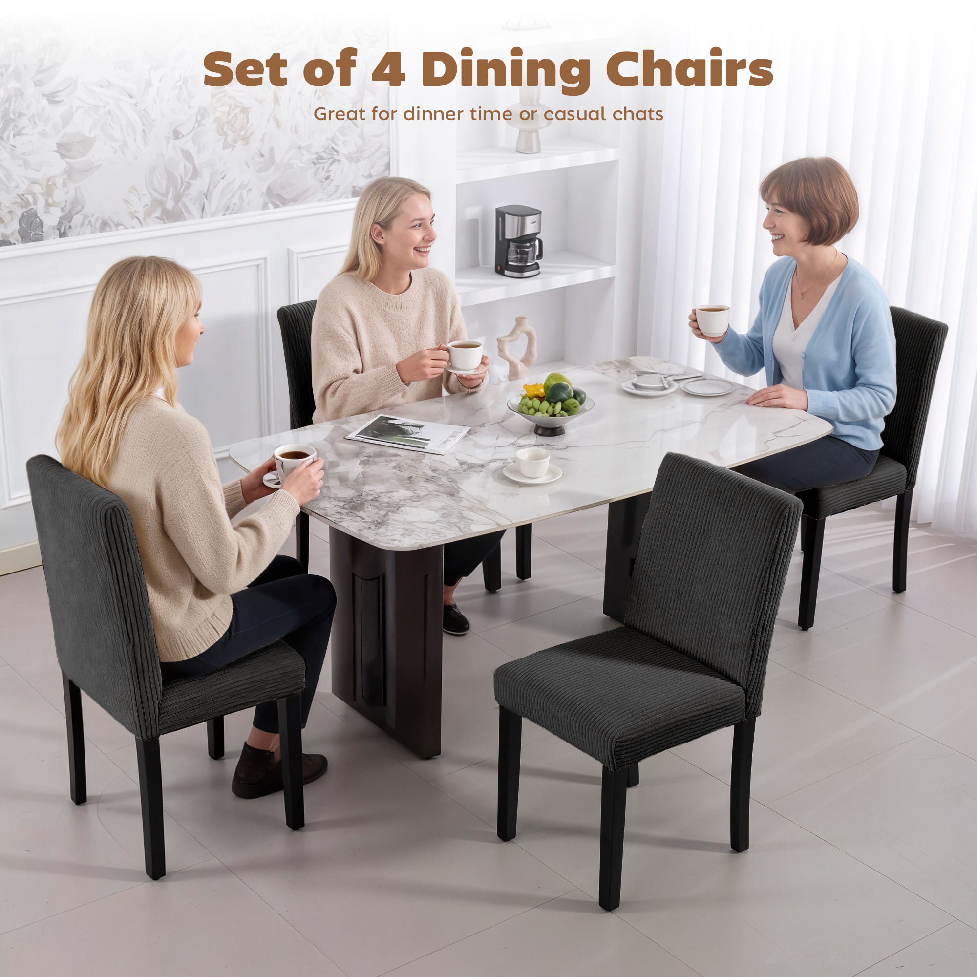 Modern Dining Chairs Set of 4, Kitchen Chairs with Rubberwood Legs and Padded Seat, Black - Image 2