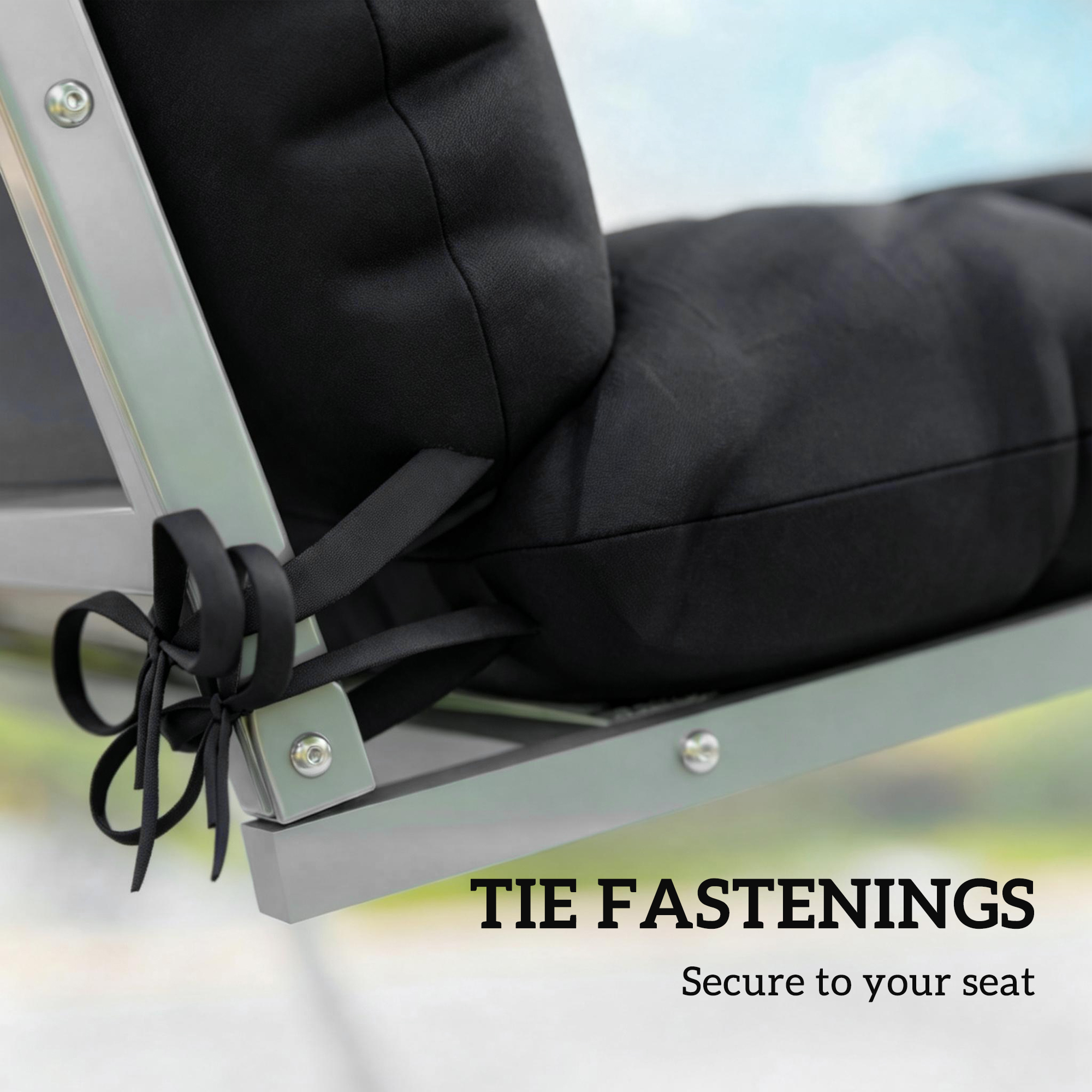4-Piece Back and Seat Cushion Pillows Replacement and Pillows, Patio Chair Cushions Set with Ties, Black - Image 3