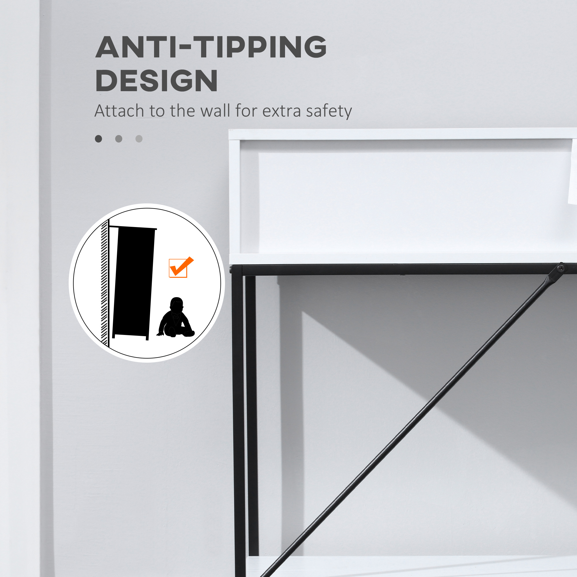 Modern Console Table with 2 Drawers, 2 Tier Entryway Table with storage Shelf, Narrow Sofa Table for Living Room, Hallway, White - Image 4