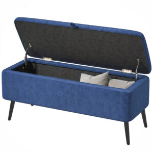 40" Ottoman with Storage, Linen Upholstered Storage Ottoman Bench with Steel Legs for Living Room, Bedroom Dark Blue