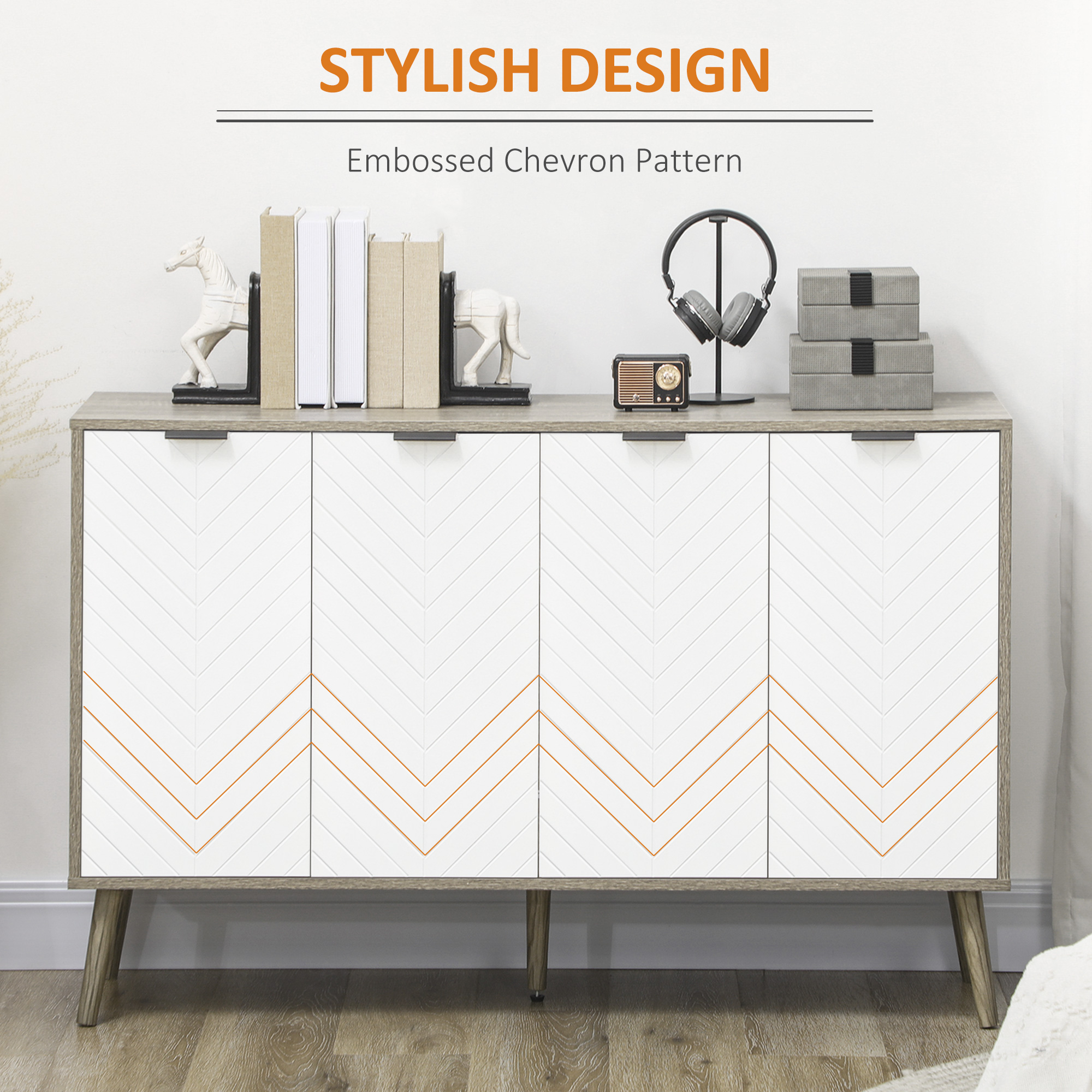 Modern Sideboard and Buffet, Dining Room Cabinet with Adjustable Shelves and 4 Doors, Grayish Brown - Image 3