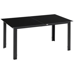 Aluminium Outdoor Dining Table for 6, 59" x 35" Rectangle Patio Table with Tempered Glass Tabletop, for Garden, Backyard, Lawn, Balcony, Black