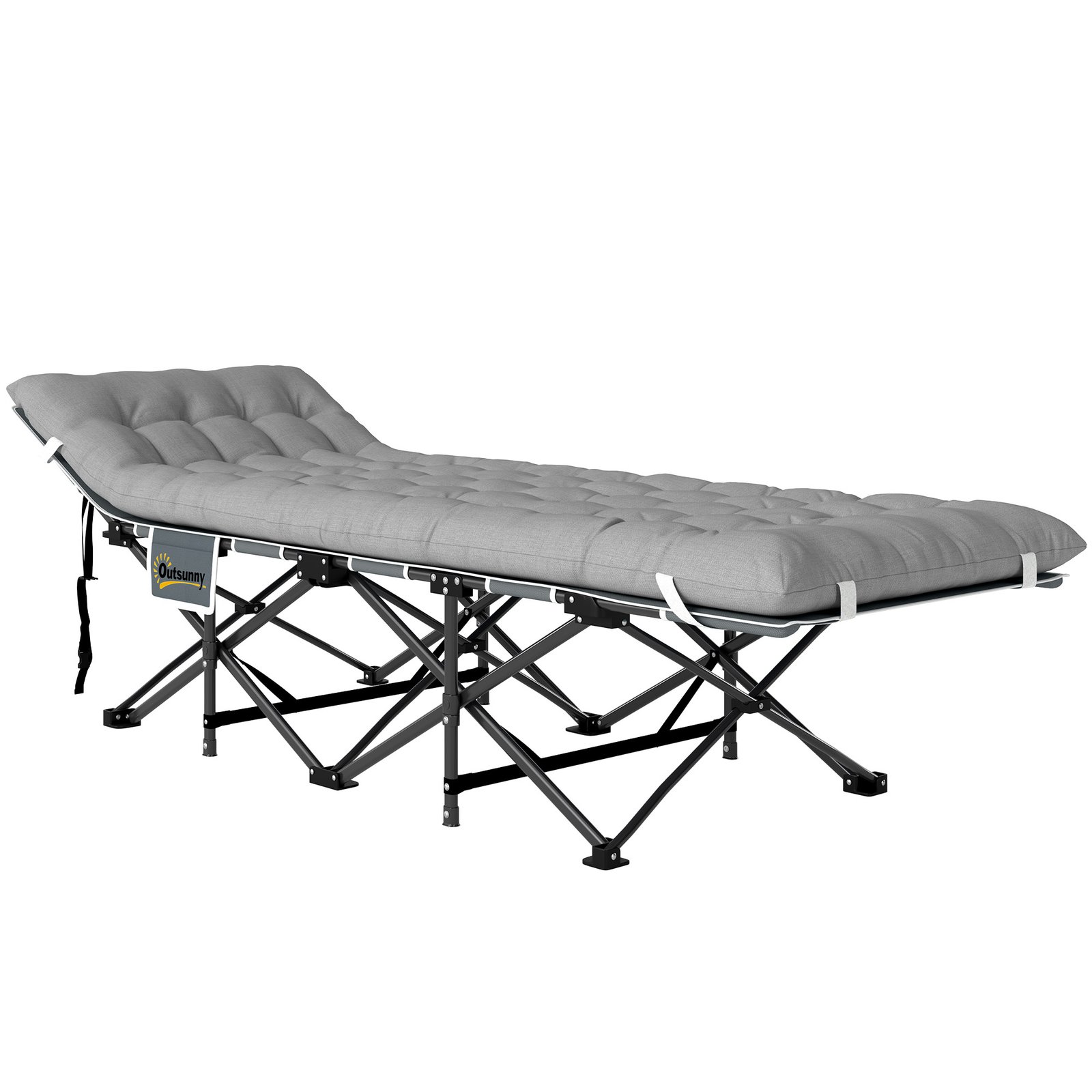 25.6" Wide Folding Bed, Camping Cot for Adults with Mattress, Carry Bag, Storage Pocket, Max Load 330 LBS, Light Grey