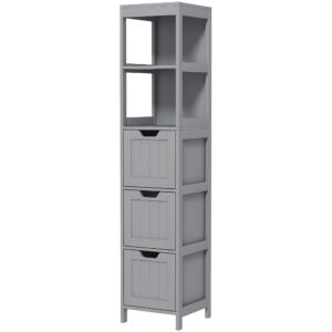 Narrow Bathroom Cabinet with 3 Drawers and 2 Tier Shelf, Tall Cupboard Freestanding Linen Tower, Grey