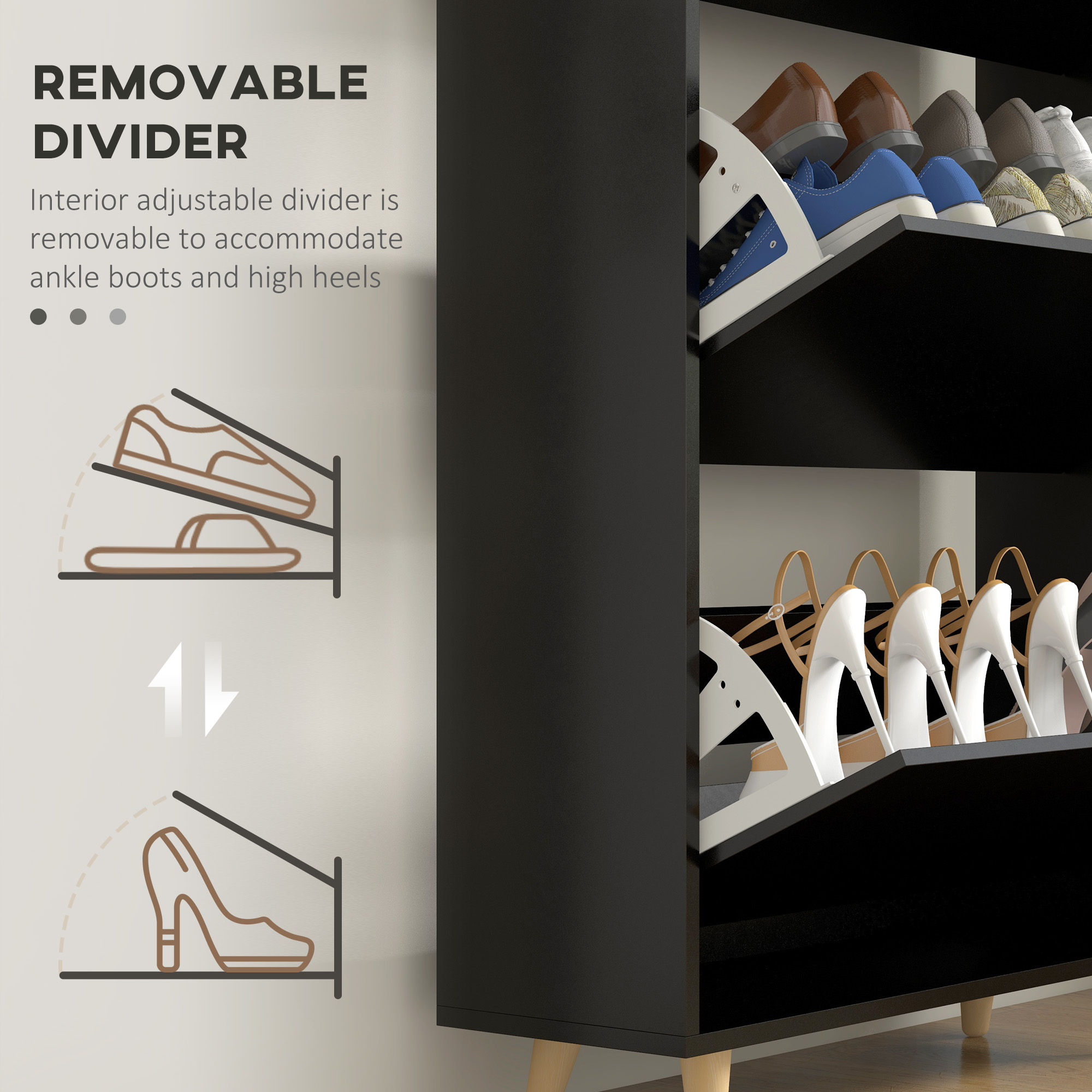 Slim Shoe Storage Cabinet with 3 Flip Drawers and Adjustable Shelves, Shoe Cabinet for 18-24 Pairs, Black - Image 4