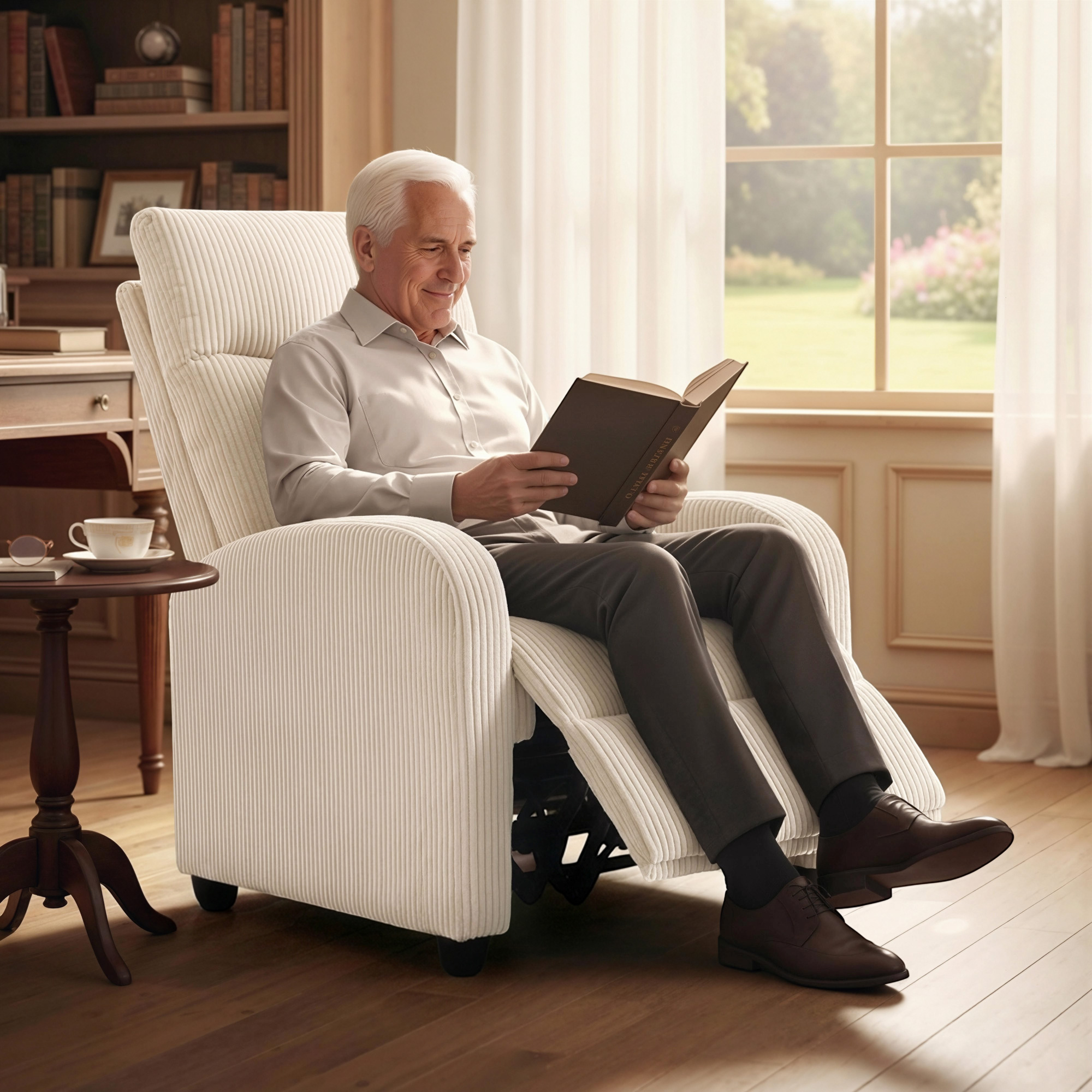 Fabric Recliner Chair Manual Home Theater Seating Single Reclining Sofa Chair with Padded Seat for Living Room, Beige - Image 5