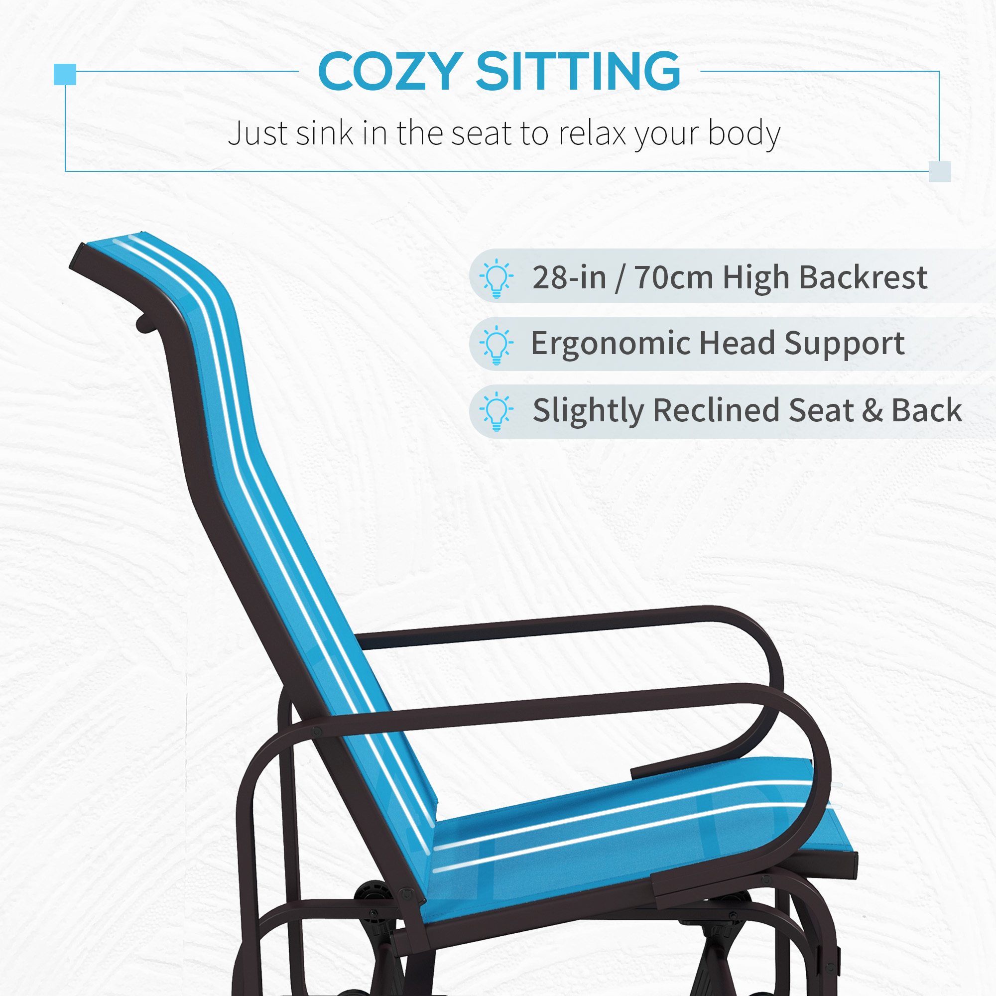 Patio Glider with Breathable Mesh Fabric, Outdoor Glider Chair, Garden Rocking Gliding Seat for Patio, Yard, Porch, Blue - Image 4