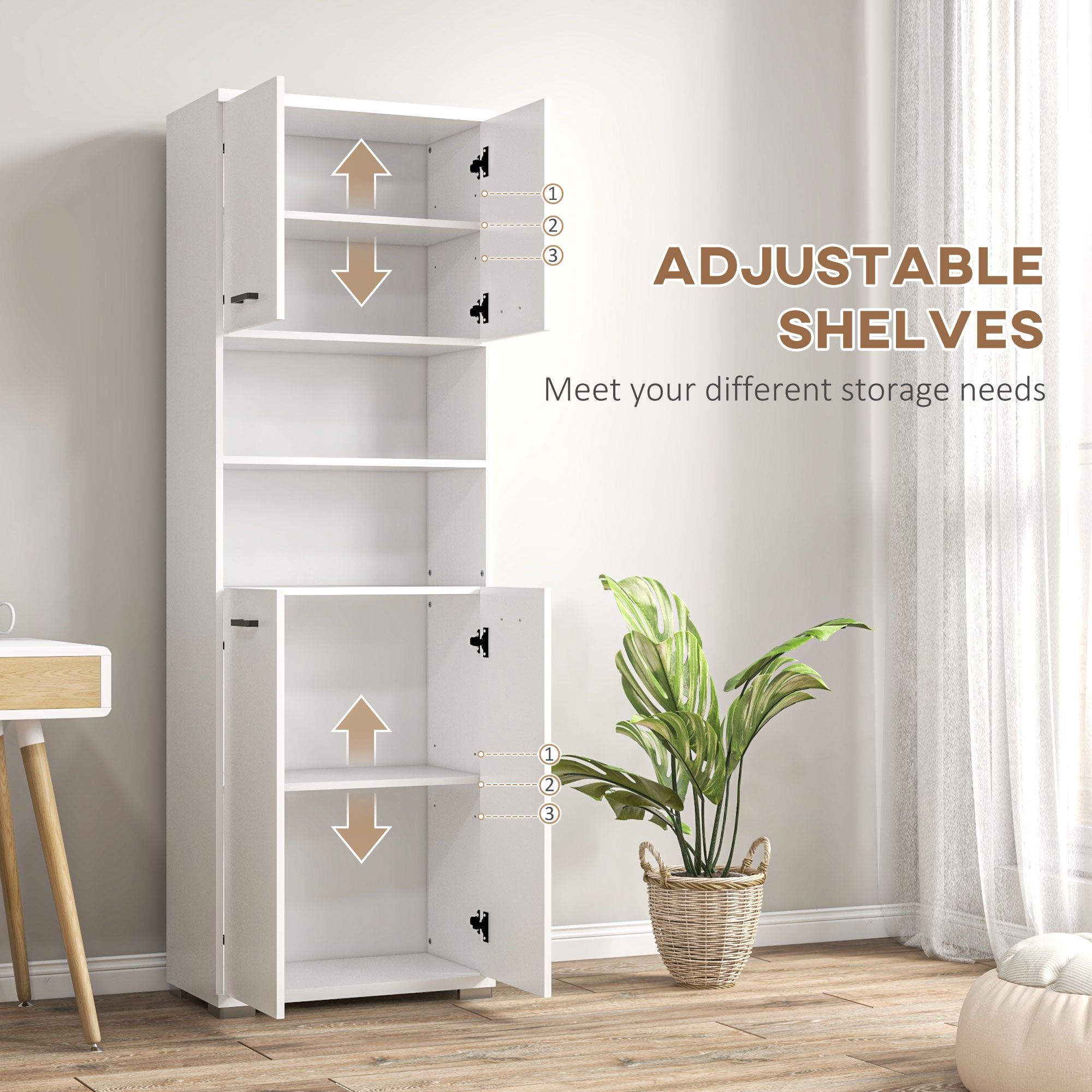 Bathroom Cabinet, Freestanding Linen Cabinet with Open Shelves and Cupboards, 23.6"x13.2"x72", White - Image 5