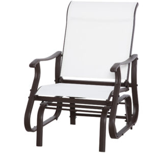 Outdoor Glider Chair, Patio Glider with Steel Frame and Mesh Fabric, Outdoor Patio Chair for Backyard, Garden and Porch, Cream White