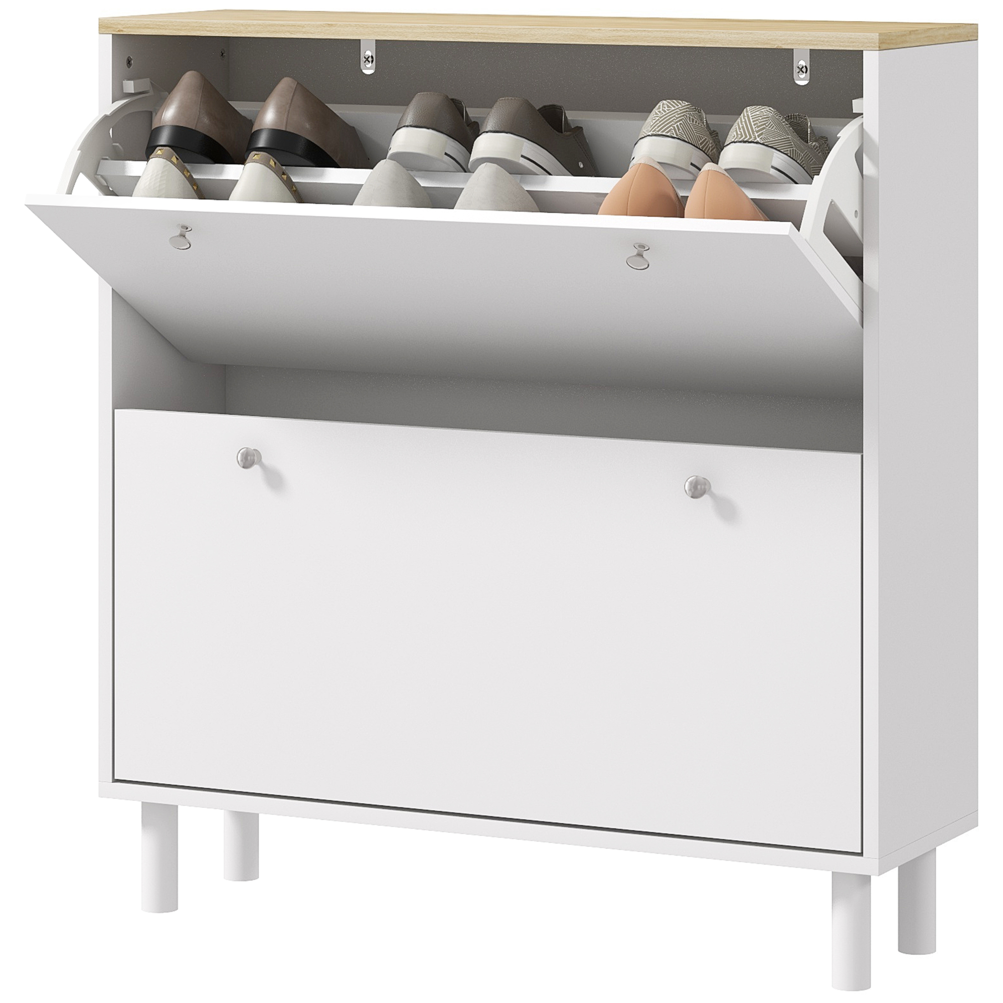 2 Drawers Shoe Storage Cabinet with Adjustable Shelves for 16 Pairs of Shoes, White