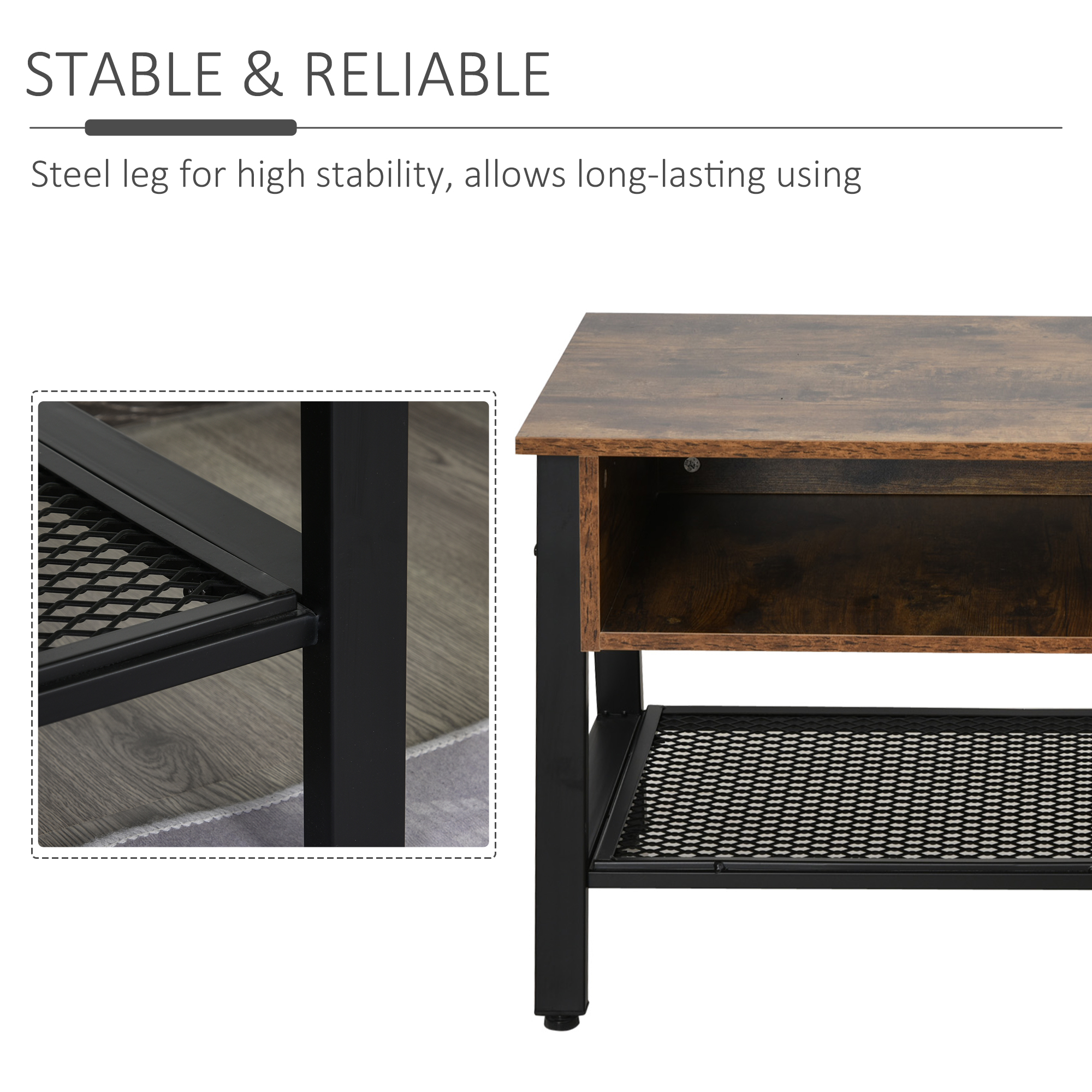 Industrial TV Stand, TV Console Table for TV up to 45'' Flat Screen, Entertainment Center for Living Room, Bedroom, Rustic Brown - Image 3