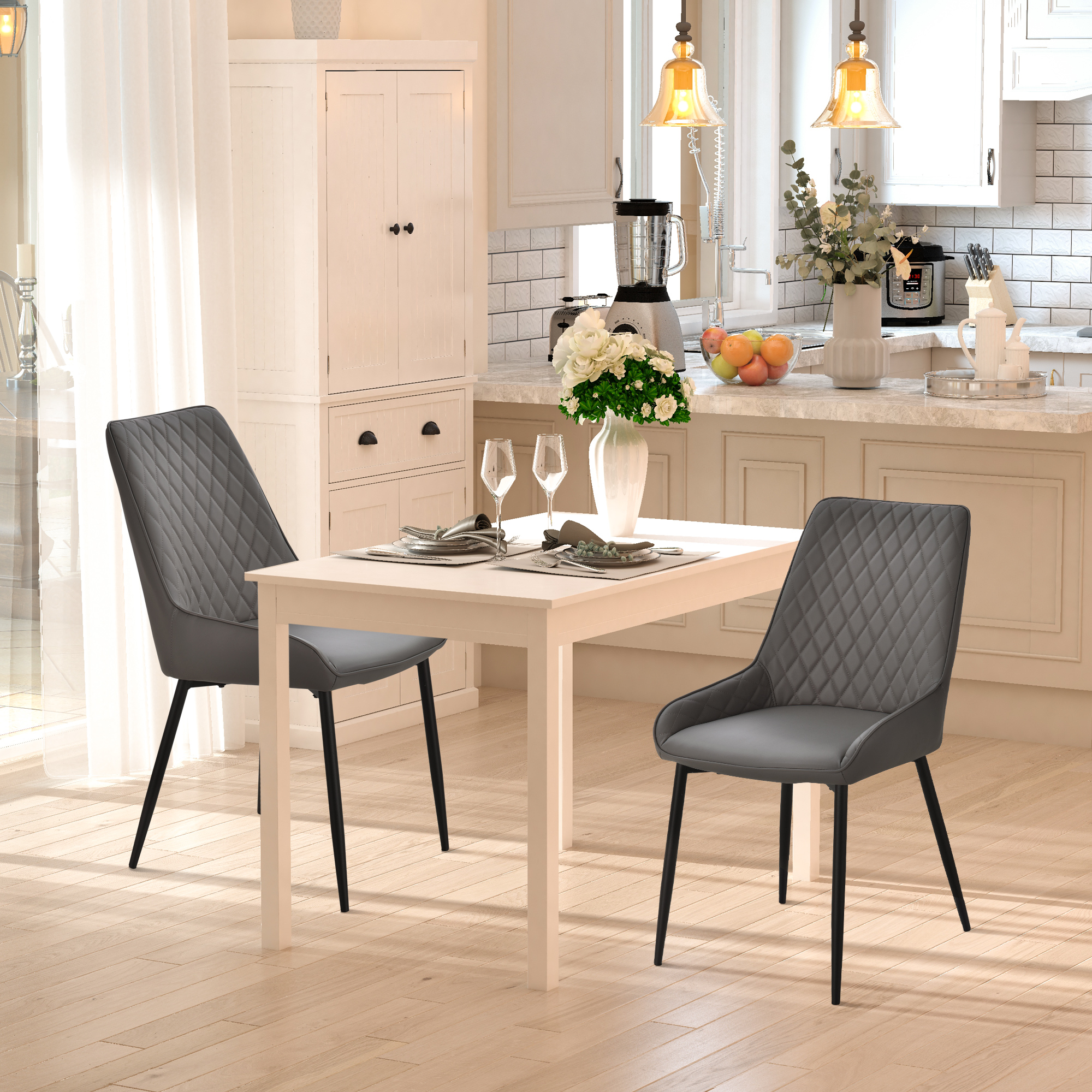 Upholstered Kitchen Chairs, Modern Dining Chairs Set of 2 with Diamond Tufting and Steel Legs for Dining Room, Grey - Image 6