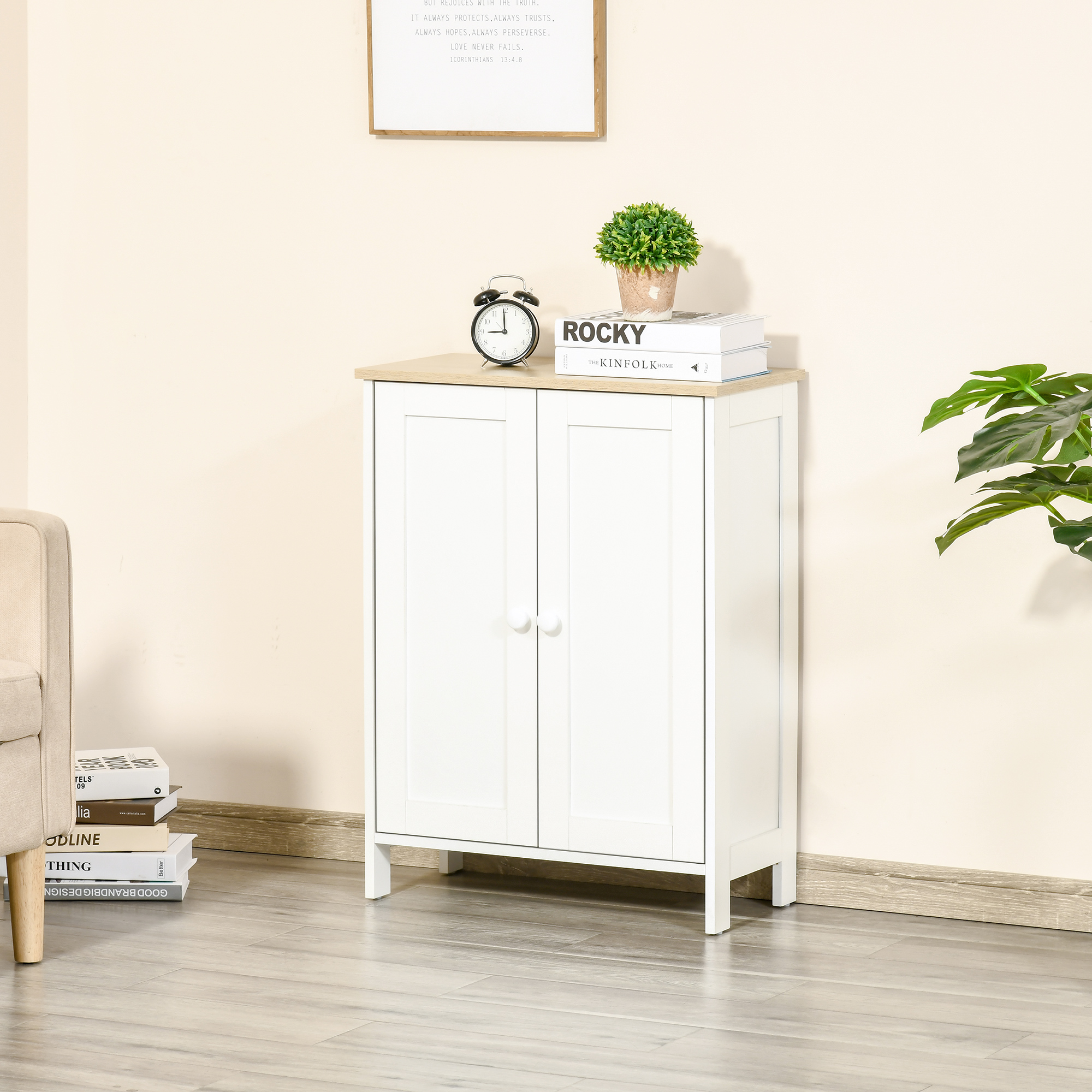 Storage Cabinet with Doors, Cupboard Organization with 2 Adjustable Shelves, Storage Solution for Living Room, Bathroom - Image 6