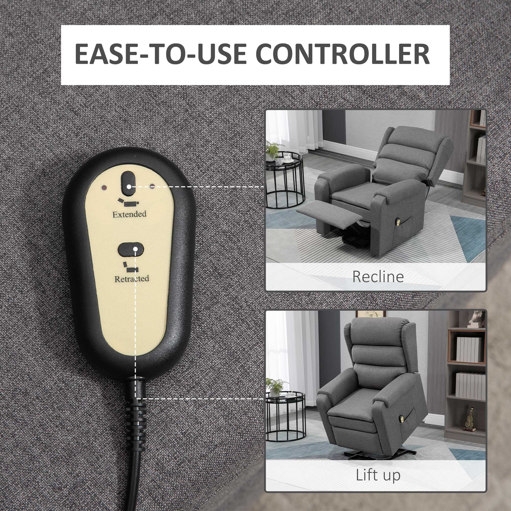 Lift Chair for Elderly, Power Chair Recliner with Footrest, Remote Control, Side Pockets for Living Room, Grey - Image 4