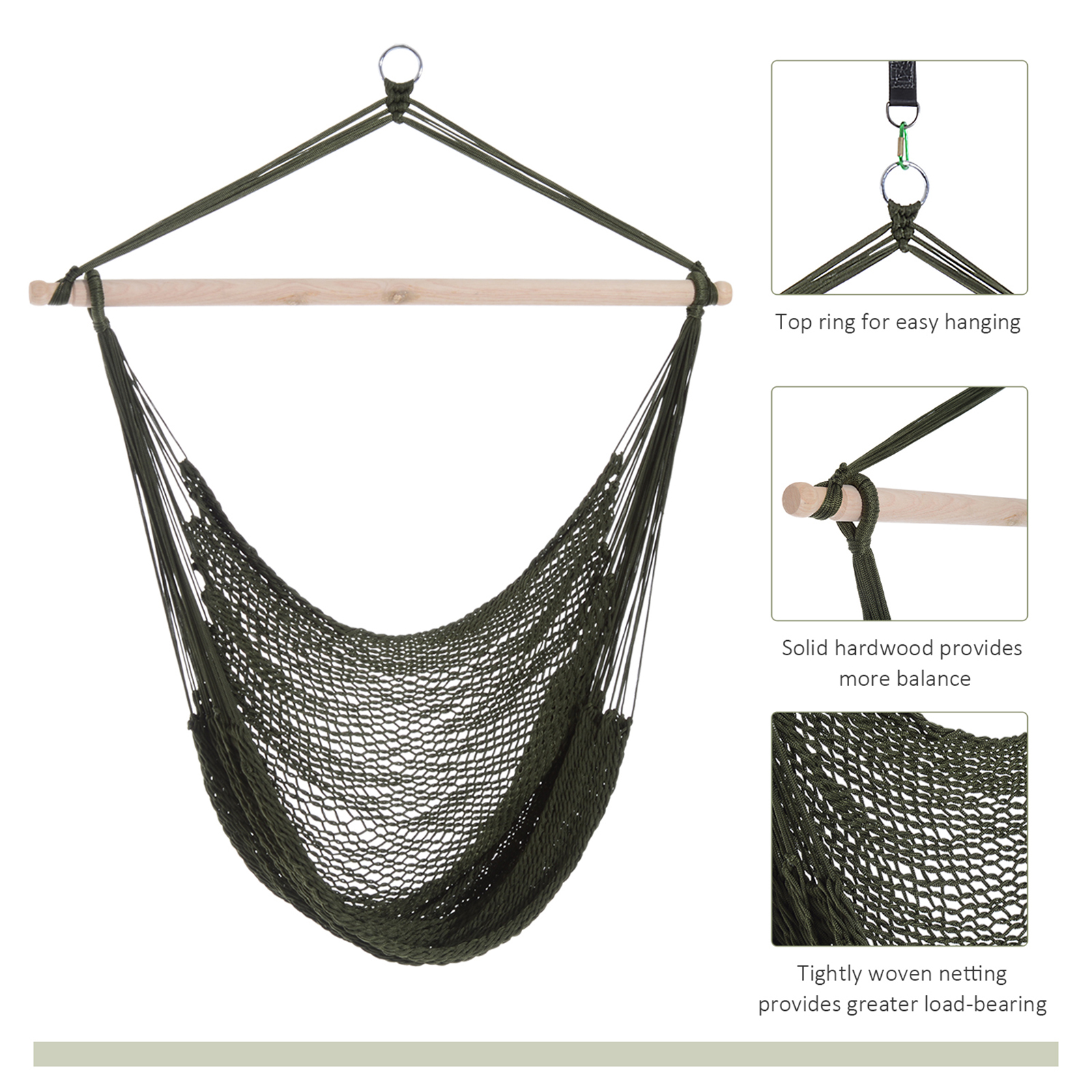 Portable Hammock Chair, Hanging Woven Hammock Swing Chair Sleeping Bed for Outdoor Garden Yard Camping, Army Green - Image 2