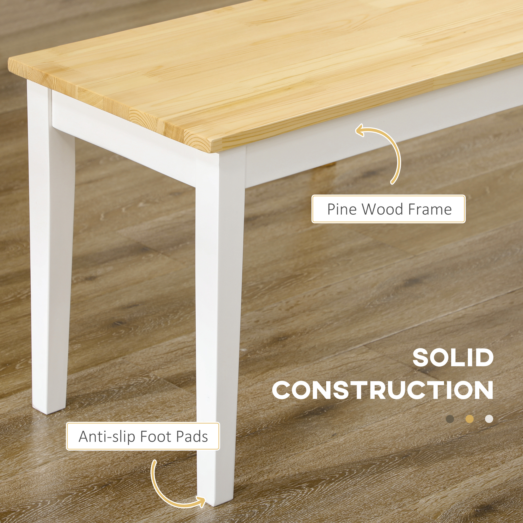 40" Wood Dining Bench for 2 People, Wooden Bench Seat for Kitchen, Dining Room, Entryway, Natural - Image 3