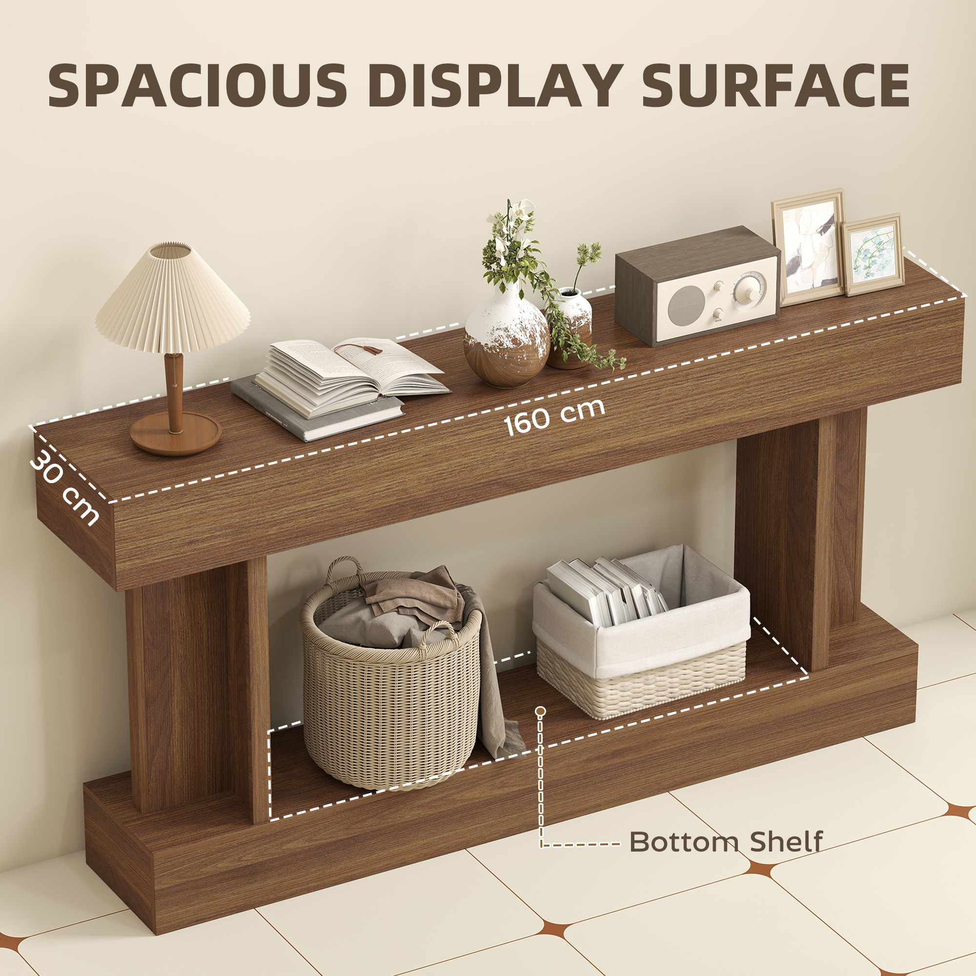 63 Inch Long Console Table, Vintage Narrow Entryway Table with Storage Shelf for Living Room and Hallway, Dark Brown - Image 2