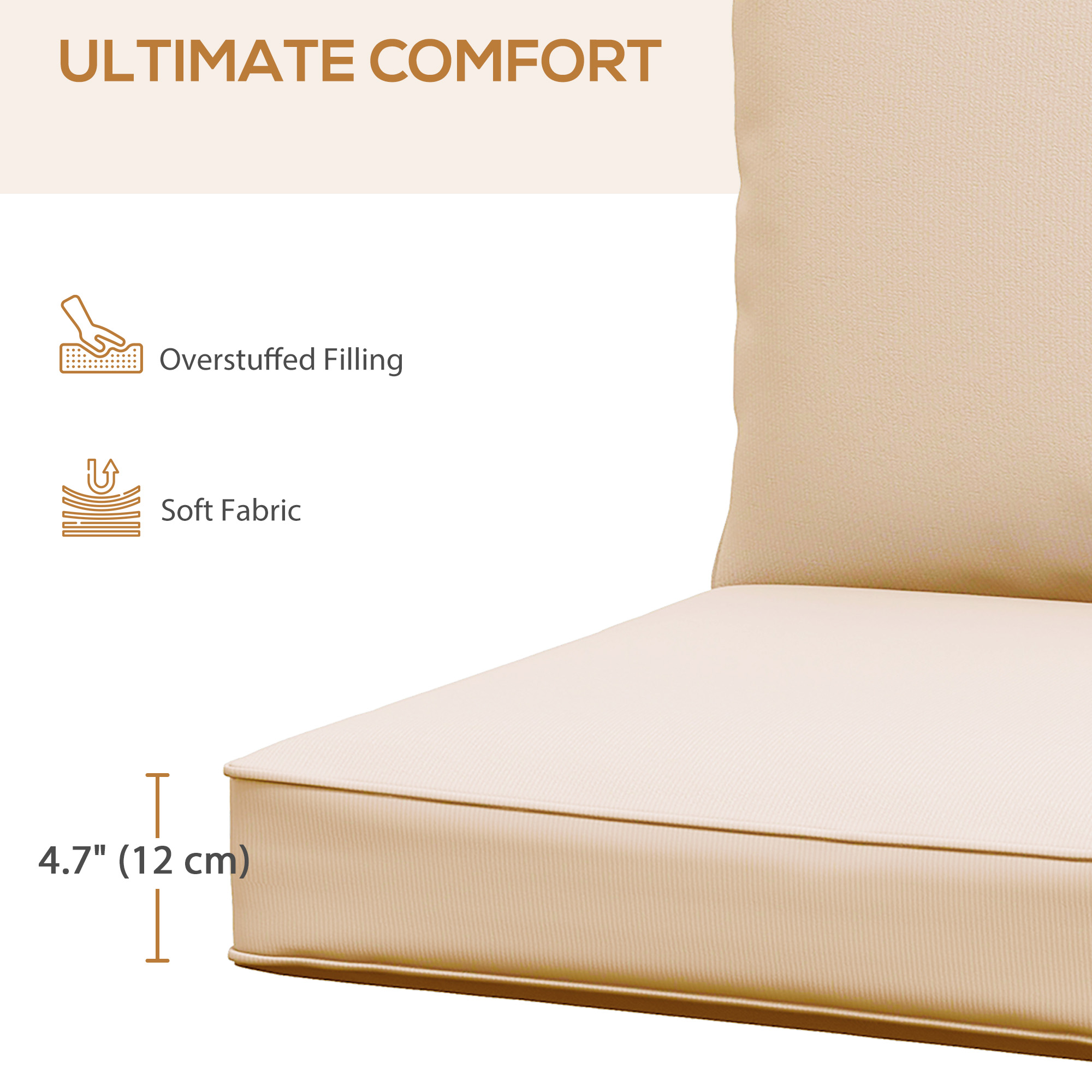 Patio Chair Cushions, Thick Deep Seat Outdoor Seat Cushion with Back Cushion, Beige - Image 2