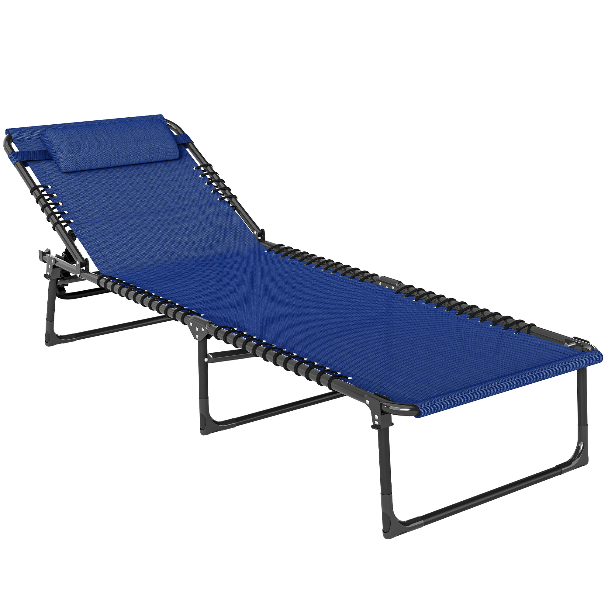 Outdoor Folding Lounge Chair, 4-Level Adjustable Chaise Lounge, Tanning Chair Beach Bed Reclining Lounger Cot for Camping, Hiking, Backyard, Navy Blue