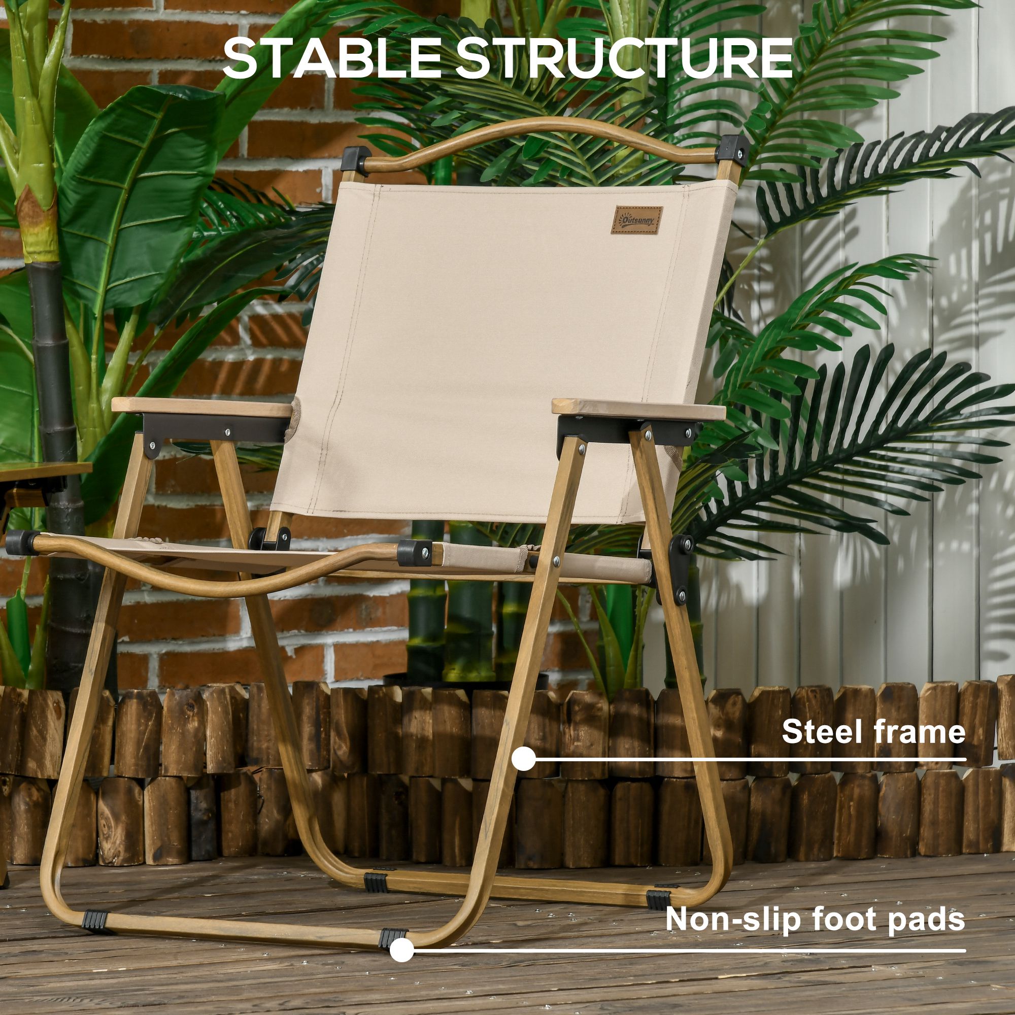 Set of 2 Camping Chair, Lightweight Folding Chair, Portable Armchairs, Excellent for Festivals, Fishing, Khaki - Image 5