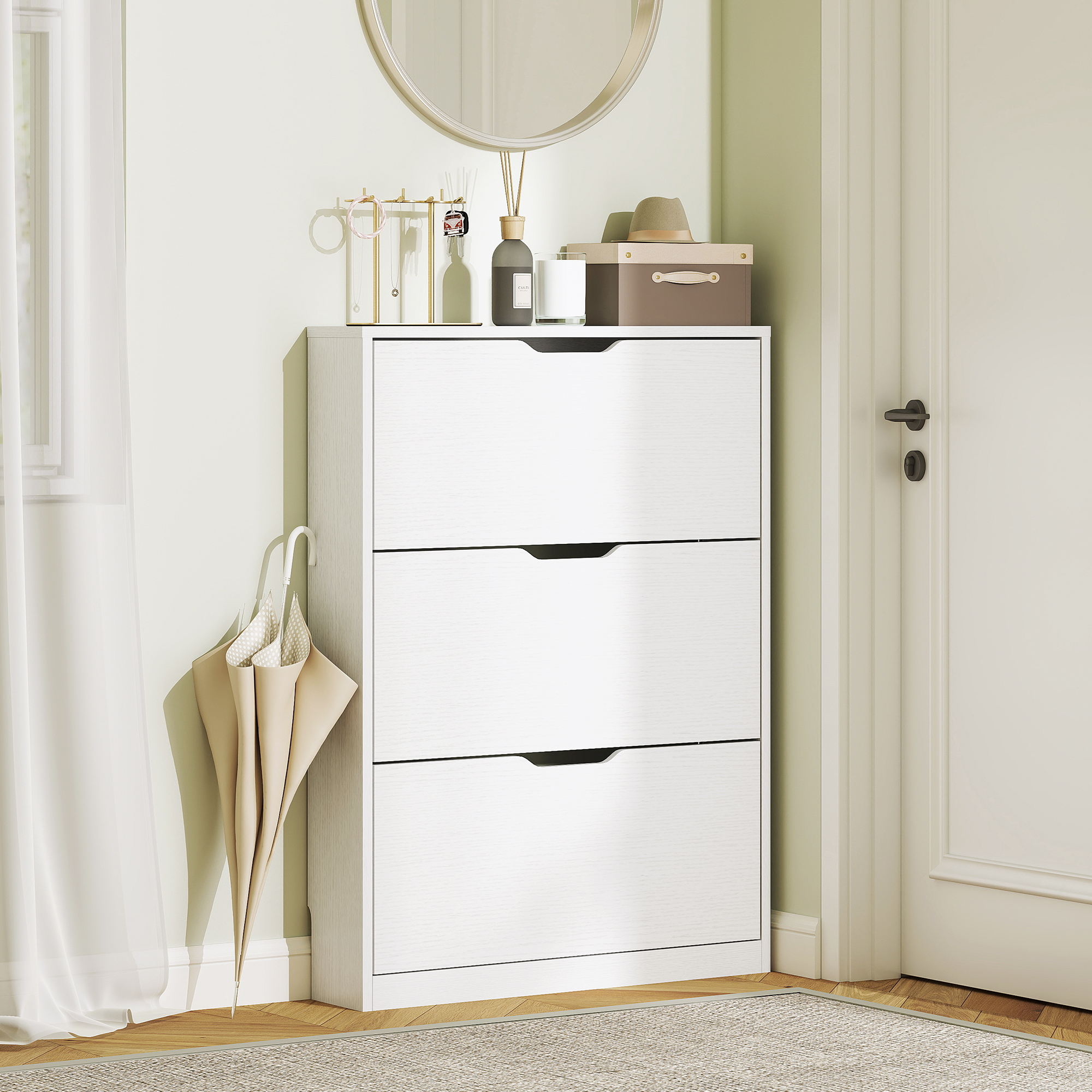 Narrow Shoe Storage Cabinet, Shoe Cabinet with 3 Flip Drawers, 31.5" W x 6.7" D x 42.5" H, White - Image 6