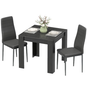 Dining Table Set for 2, Square Kitchen Table and Chairs, Dining Room Table and PU Leather Upholstered Chairs, Black
