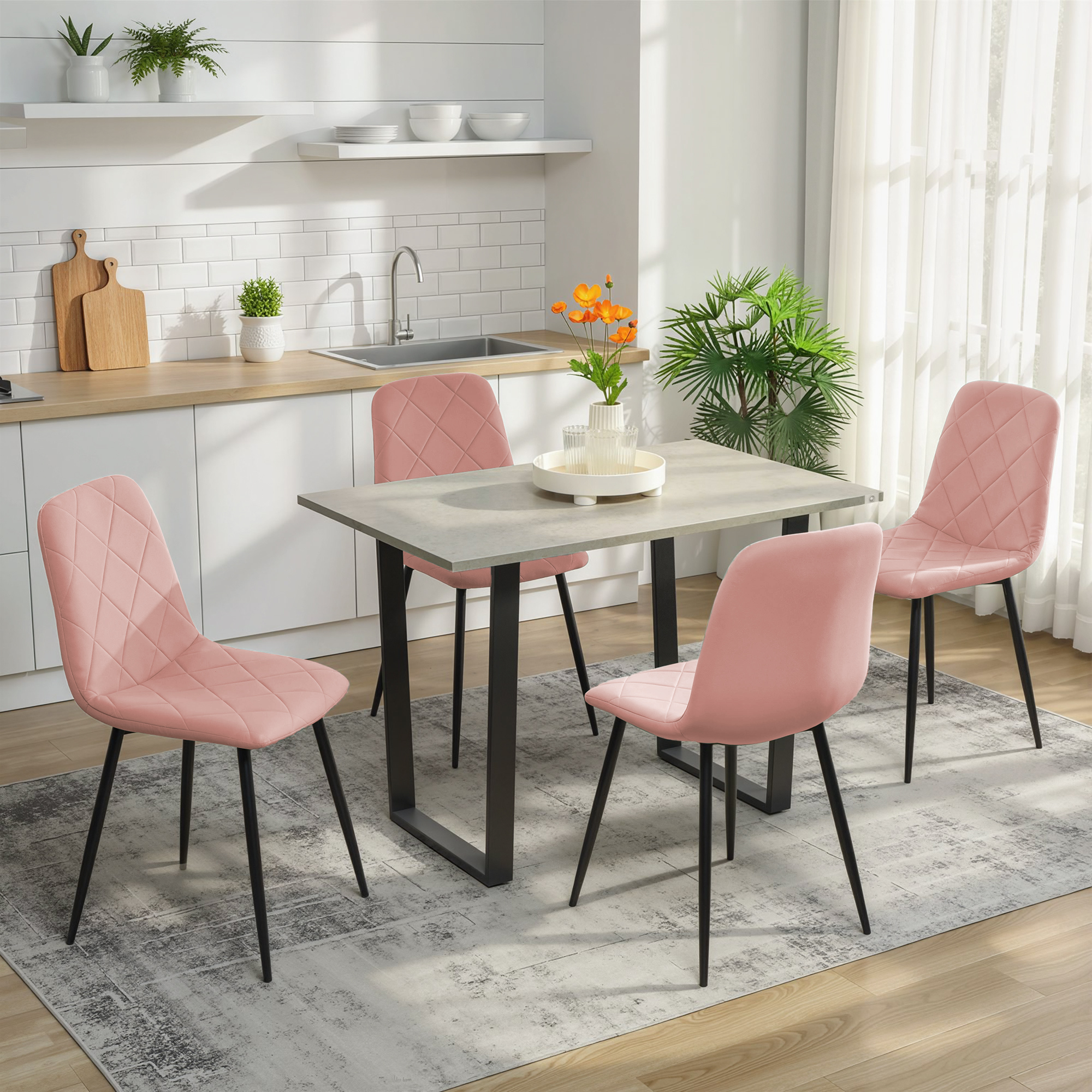 Dining Chairs Set of 4, Upholstered Dining Room Chairs with Steel Legs, Modern Kitchen Chair for Dining Room, Pink - Image 4