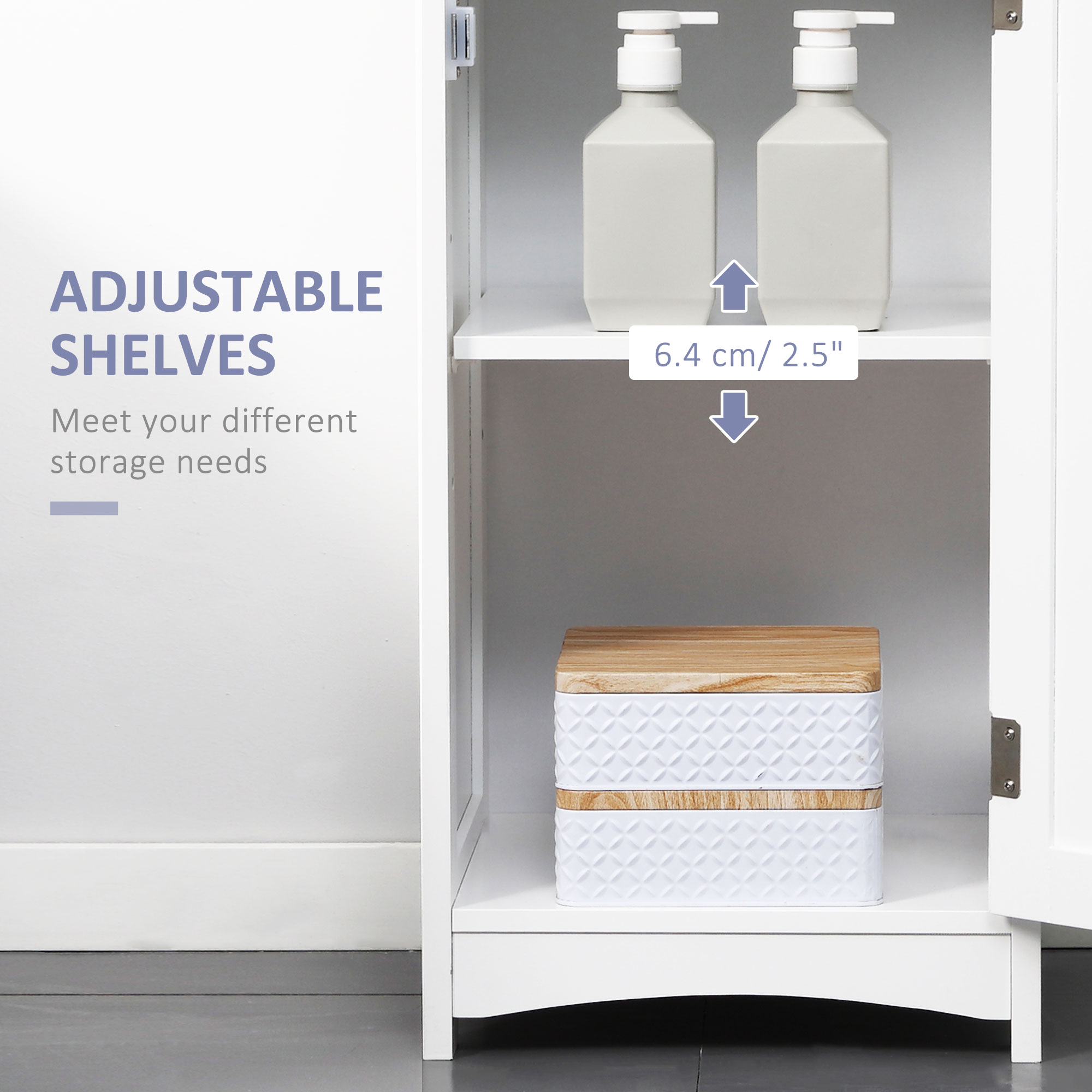 Tall Bathroom Storage Cabinet, Slim Bathroom Cabinet with 3 Tier Shelf, Drawer, Door, Freestanding Linen Tower, White - Image 3