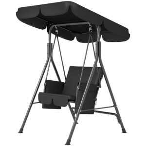 1-Seat Outdoor Porch Swing Patio Swing with Adjustable Canopy, Removable Seat and Back Cushion for Garden, Poolside