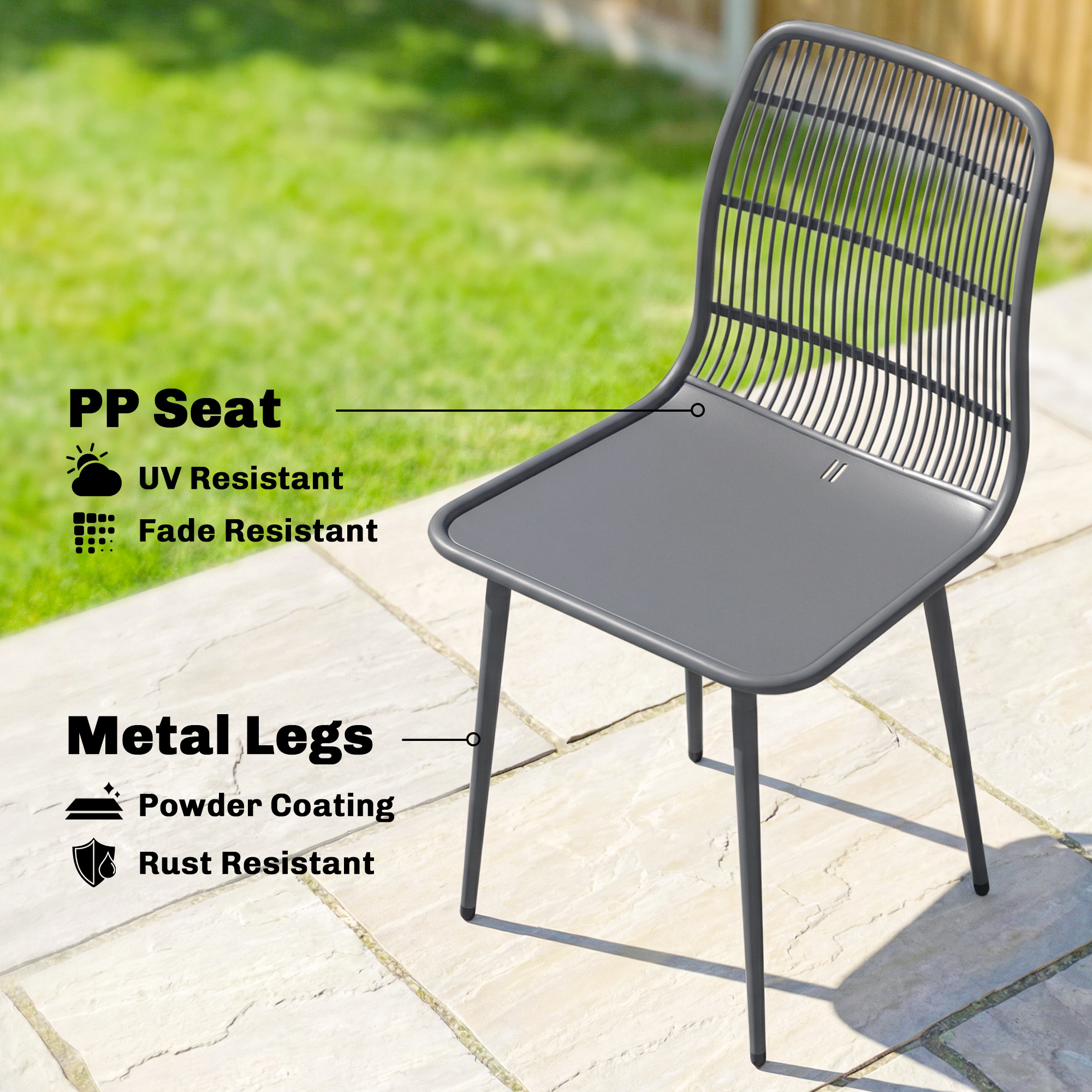 Outdoor Dining Chairs Set of 4, Patio Chairs with Slotted Backrest, Grey - Image 4