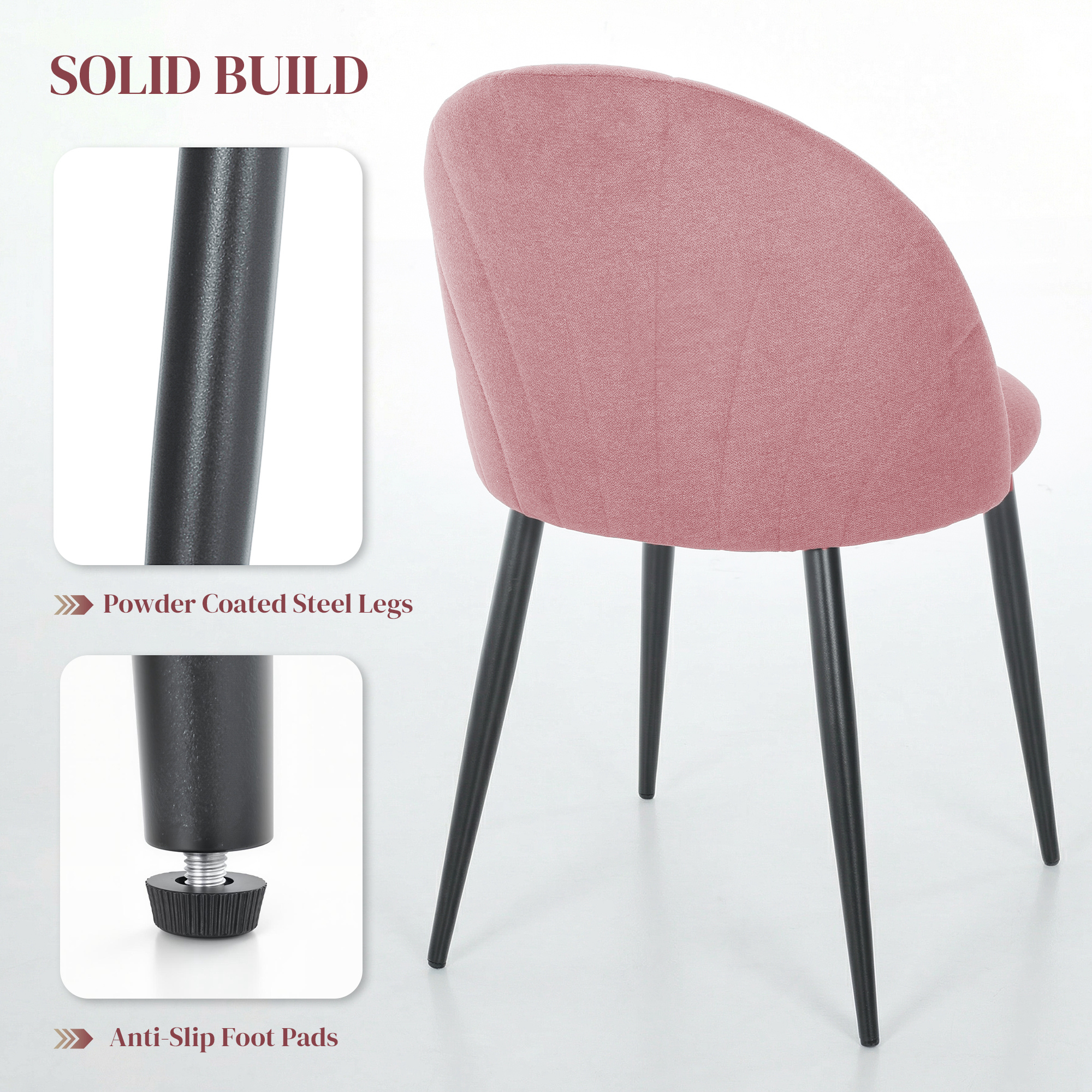 Modern Dining Chairs Set of 4, Upholstered Dining Room Chairs with Metal Legs, Shell Backrest, Padded Seat, Pink - Image 4