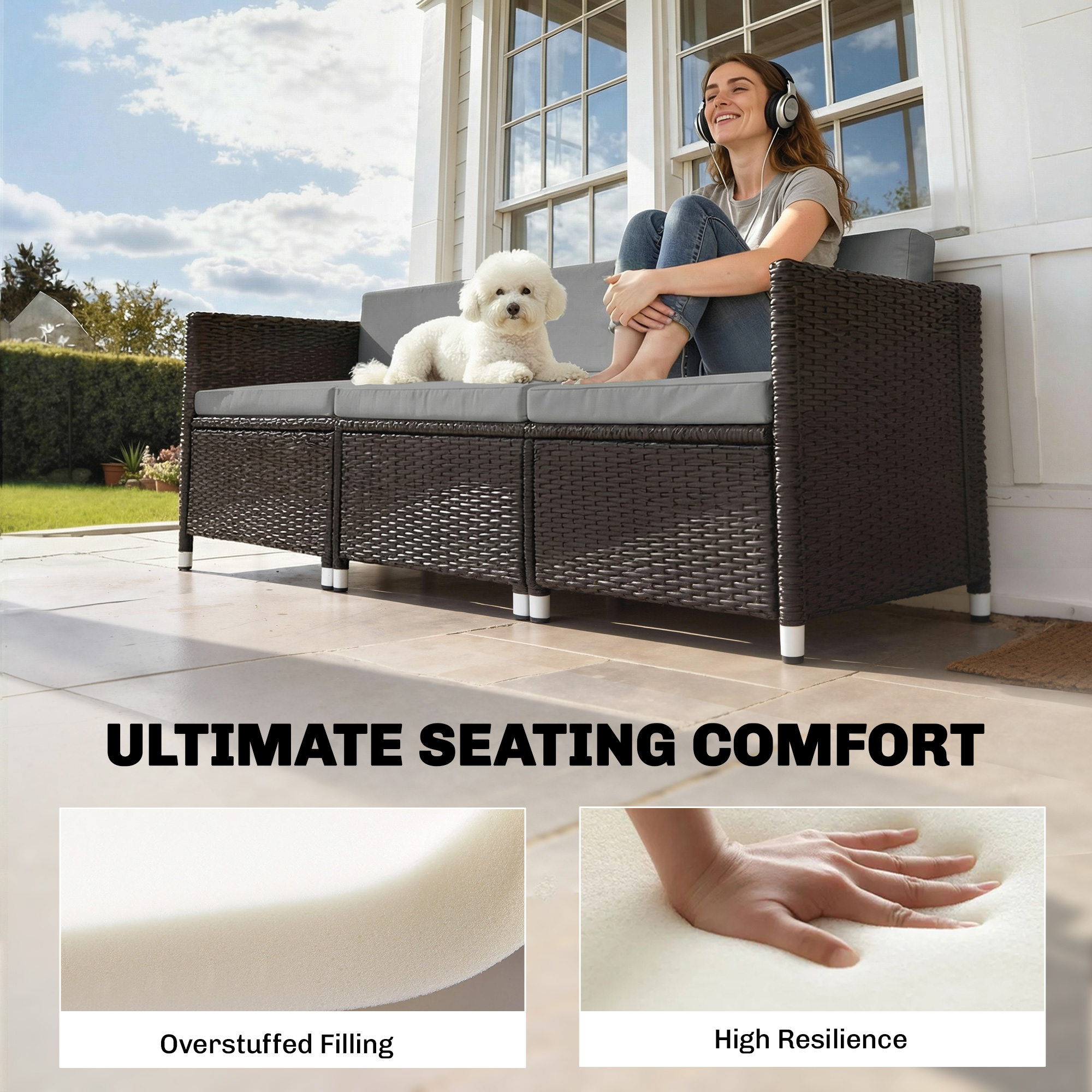 Patio Furniture Cushions Water-Repellent Outdoor Loveseat Cushion Removable Covers 23.6" x 23.6", Grey - Image 3