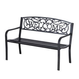 50" 2-Seater Garden Bench, Patio Decorative Chair Metal Backyard Loveseat Outdoor Furniture for Yard, Lawn, Porch, Black
