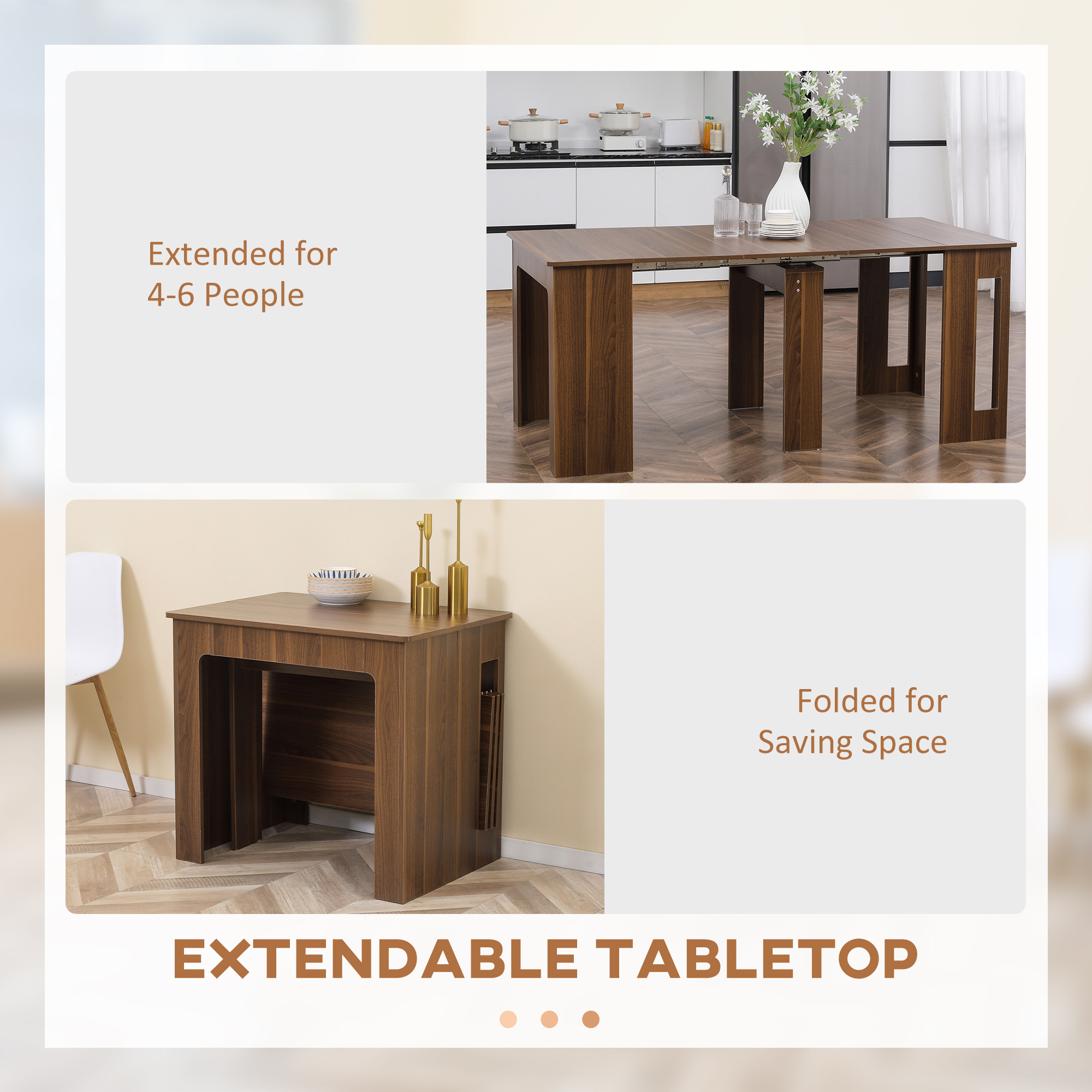 Foldable Dining Table, Extendable Kitchen Table for Small Spaces, Seats up to 6 People - Image 2