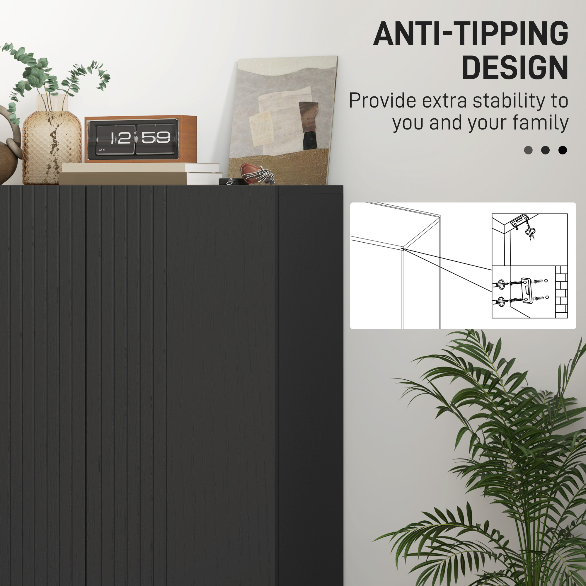 Shoe Storage Cabinet with Adjustable Shelves and Soft-Close Hinges, for 15-20 Pairs of Shoes, Black - Image 5