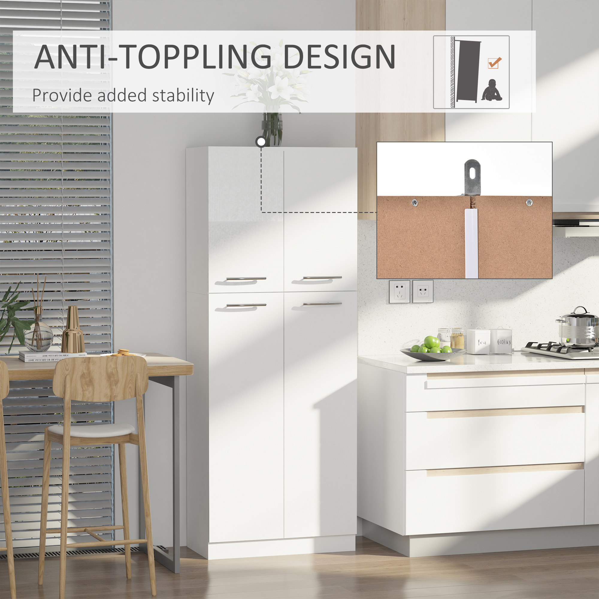 61" Pantry Cabinet, Kitchen Pantry Storage Cabinet with 2 Doors and Adjustable Shelves, Freestanding Storage Cabinet - Image 2