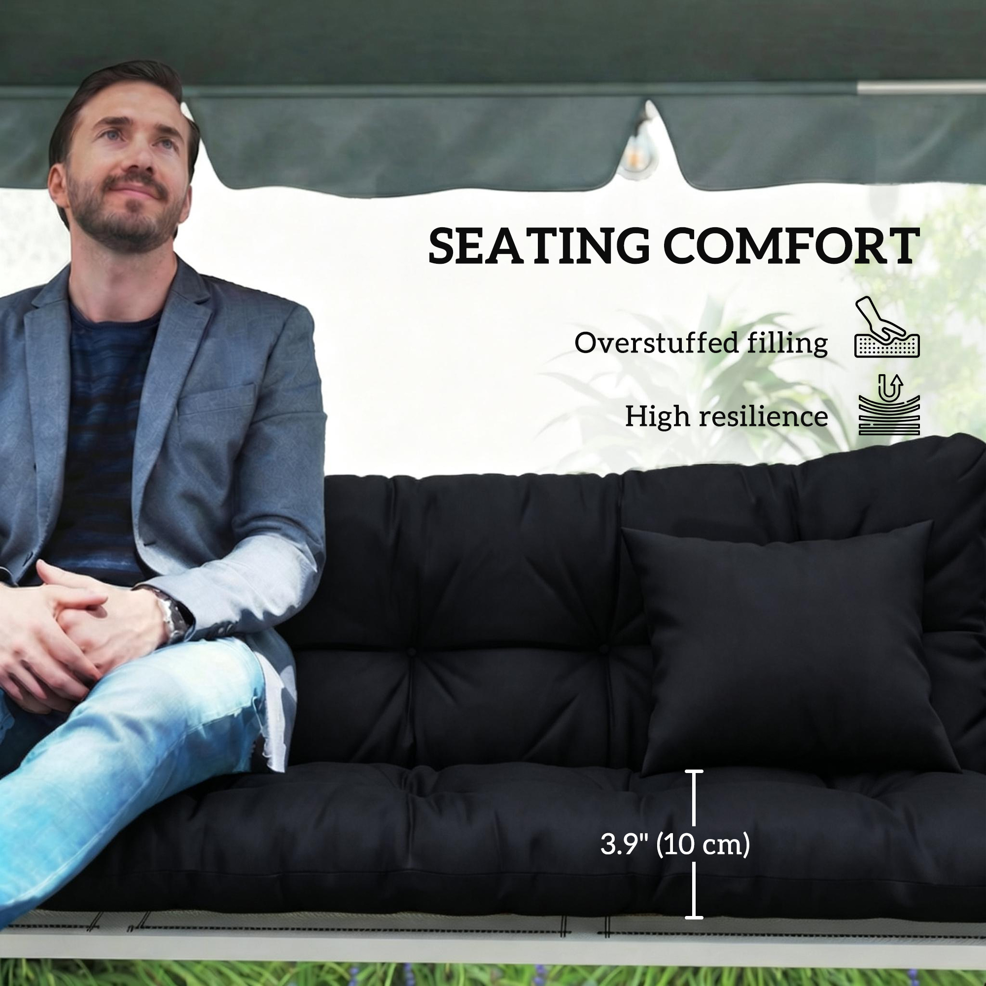 4-Piece Back and Seat Cushion Pillows Replacement and Pillows, Patio Chair Cushions Set with Ties, Black - Image 4