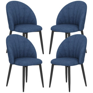 Modern Dining Chairs Set of 4, Upholstered Dining Room Chairs with Metal Legs, Shell Backrest, Padded Seat, Blue
