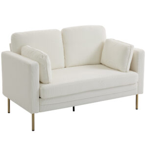 Loveseat Sofa, 55" Small Sofa Couch with 2 Pillows, Metal Legs for Living Room, Bedroom, Apartment, Cream White