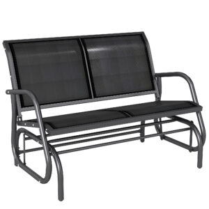 Patio Double Glider Bench Swing Chair Rocker Heavy-Duty Loveseat Outdoor Garden Rocking Bench Steel Frame Sling Fabric Seat Black