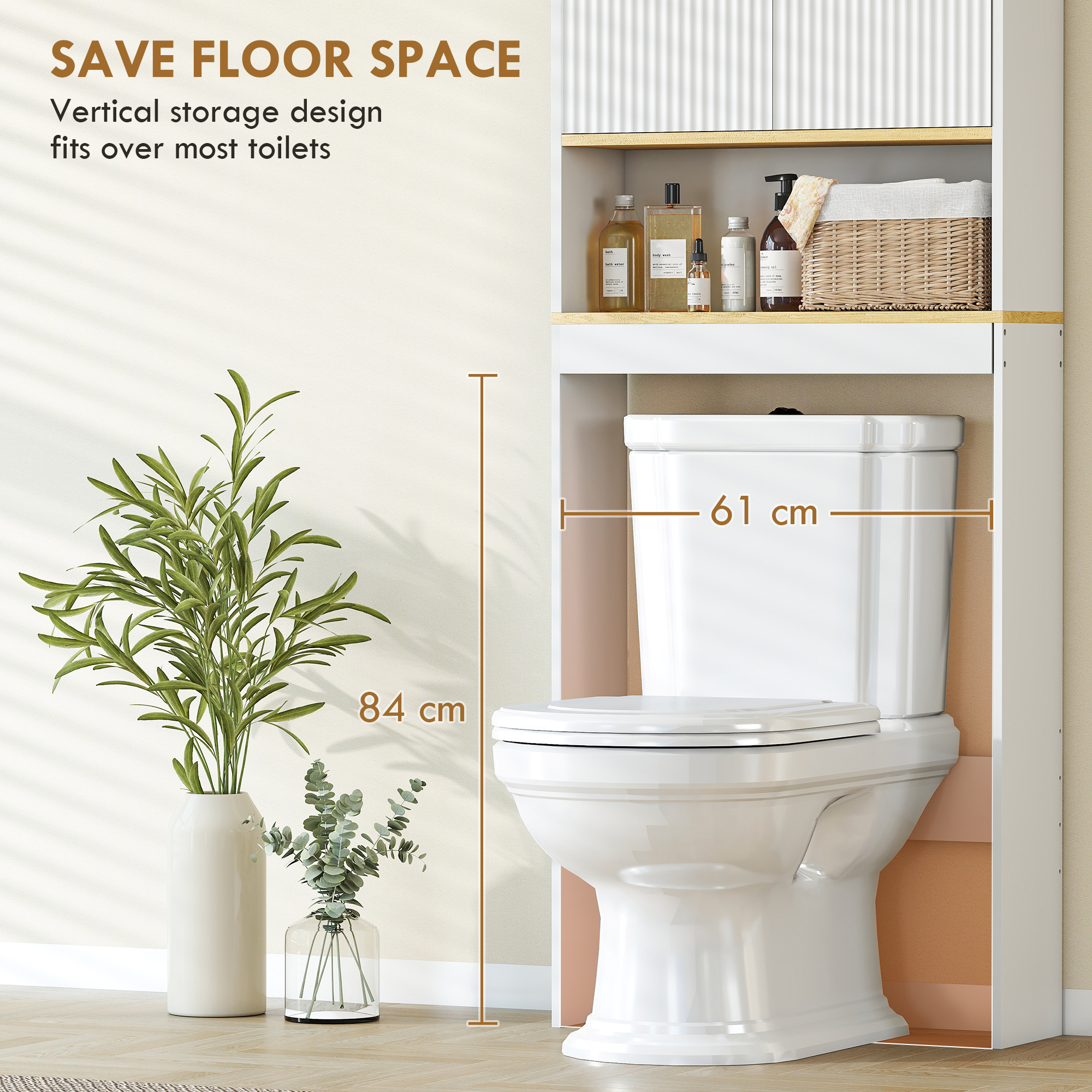 Over the Toilet Storage Shelf Adjustable Shelf Over the Toilet Storage Cabinet for Bathroom White and Oak - Image 4